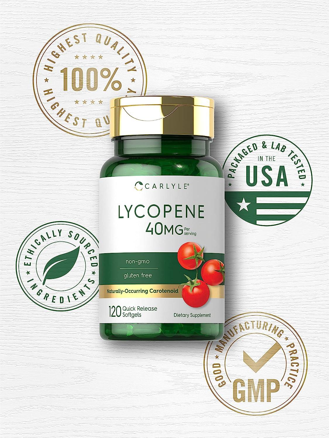 Premium Lycopene 40mg, Dietary Supplement for Prostate, Antioxidant, Heart, Skin & Immune Health, Non-GMO, 30/60/120 Softgels