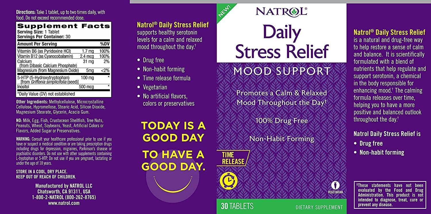 Natrol Daily Stress Relief Mood Support Tablets 100mg, 30 Count