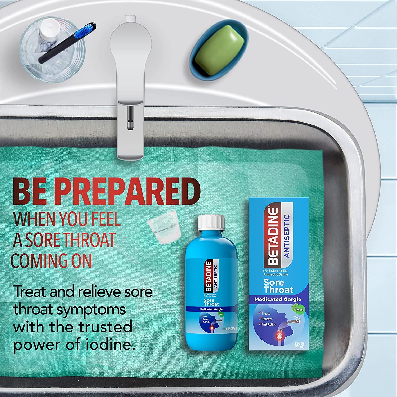 Betadine Antiseptic Sore Throat Gargle Mint Flavor 8 oz Treat