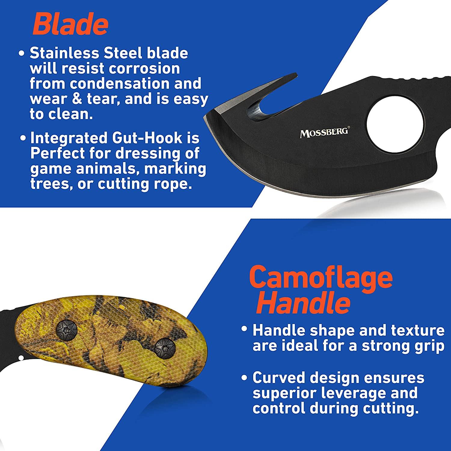 Mossberg Fixed Blade Knife, All in One Skinning Knife with Gut-Hook, for  Hunters and Outdoors Enthusiasts