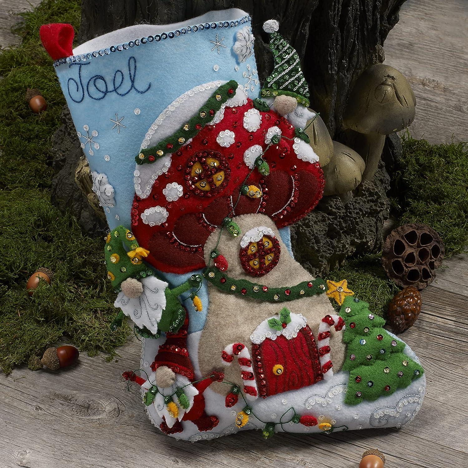 Bucilla Gnome Christmas 18 Felt Applique Stocking Making Kit Perfect for  DIY Holiday Needlepoint Arts and Crafts 89473E Gnome for Christmas