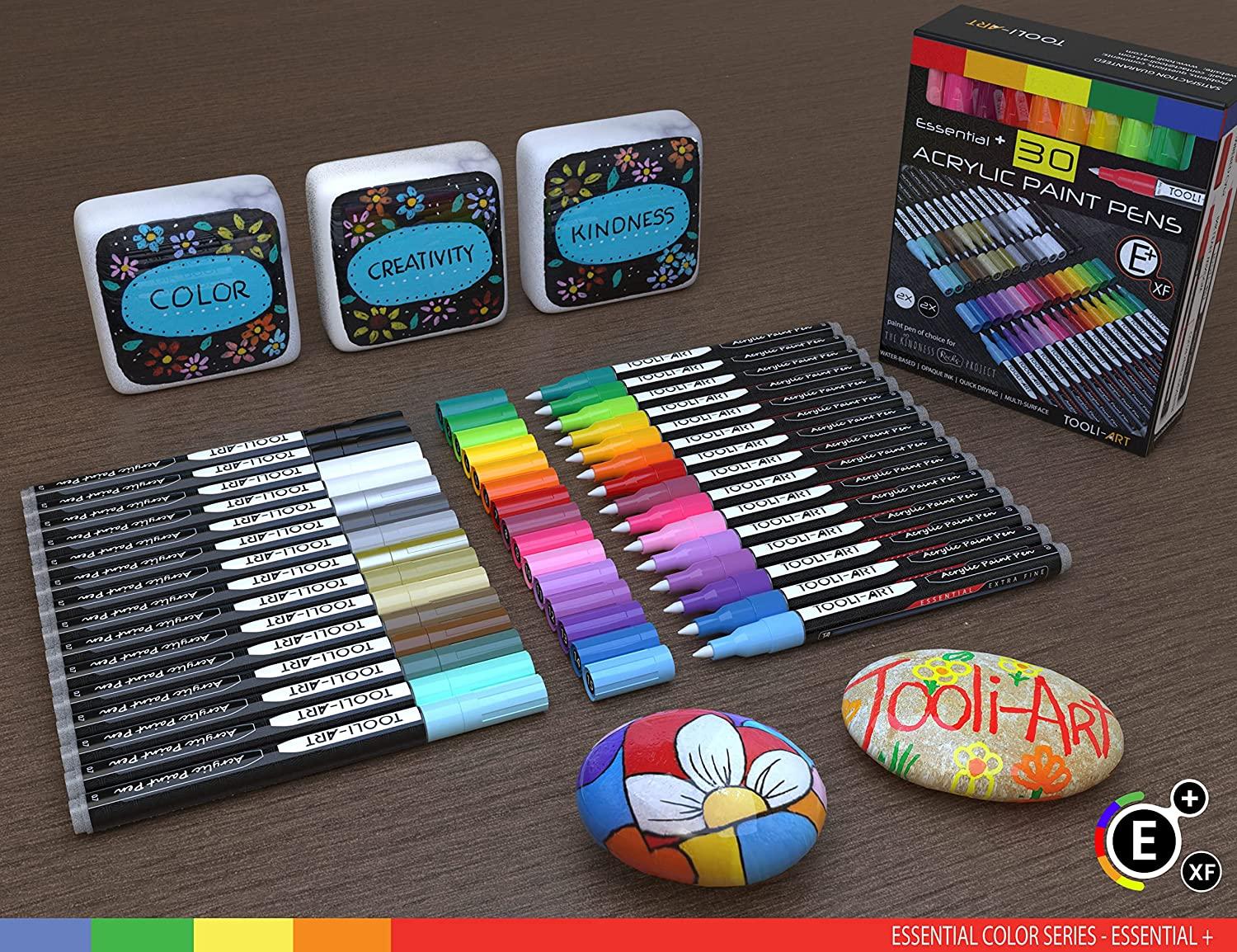 TOOLI-ART 22 Acrylic Paint Markers Paint Pens Pro Color Series Set 3mm Medium Tip for Rock Painting, Glass, Mugs, Wood, Metal, Glass Paint, Canvas