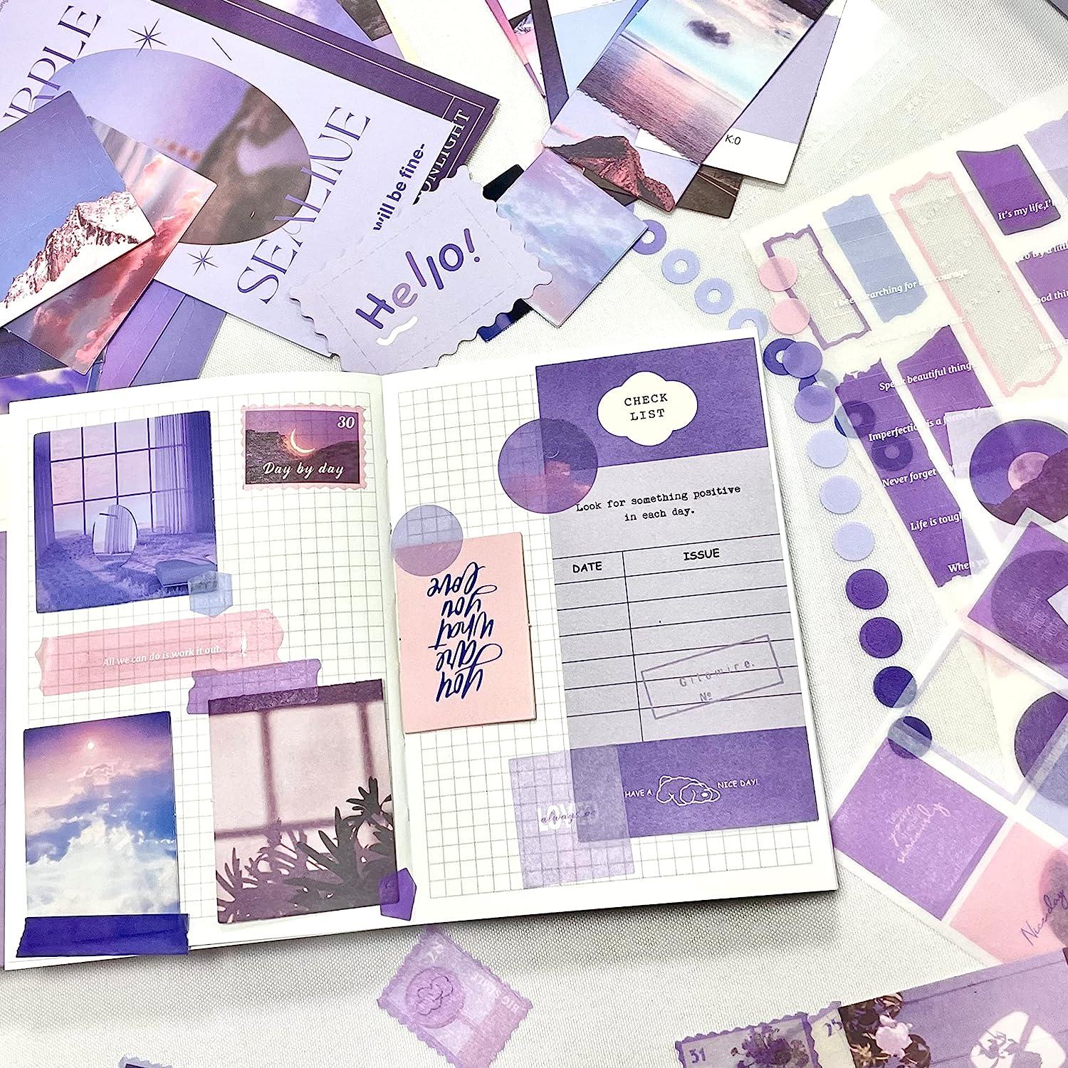 LA QUEENIE Aesthetic Scrapbook Kit,326pcs Scrapbooking Supplies Kit,Art Journaling  Supplies with Stationery,A6 Grid Notebook,Scrapbook Gift for Teen Girl  Kid(Purple) purple B