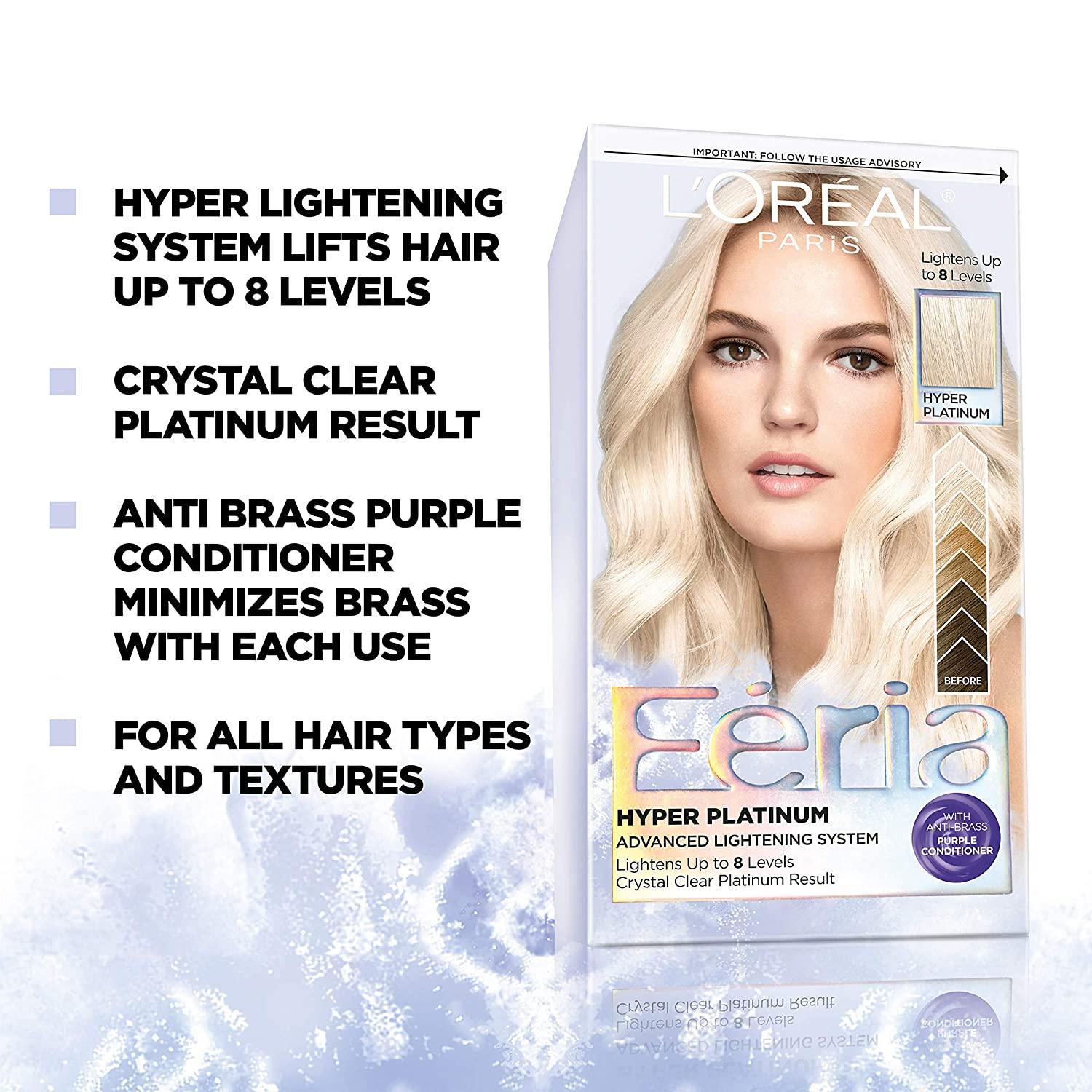 L'Oreal Paris Hyper Platinum Advanced Lightening System Hair Bleach With  Anti Brass Purple Conditioner,  Ounce Hyper Bleach 1 Count (Pack of 1)