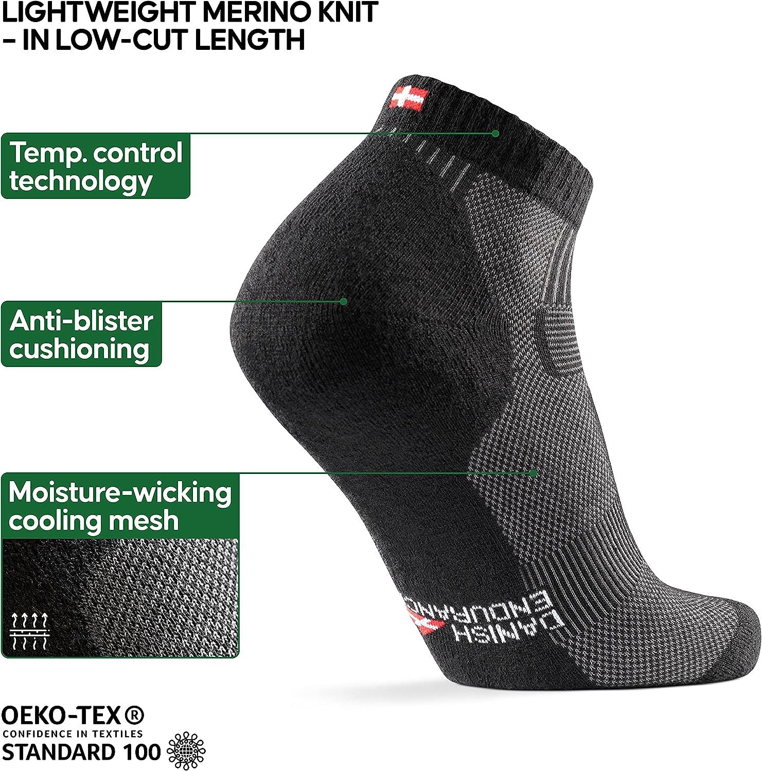 DANISH ENDURANCE 3 Pack Low Cut Outdoor Hiking Socks in Merino Wool, Women  & Men Black Medium