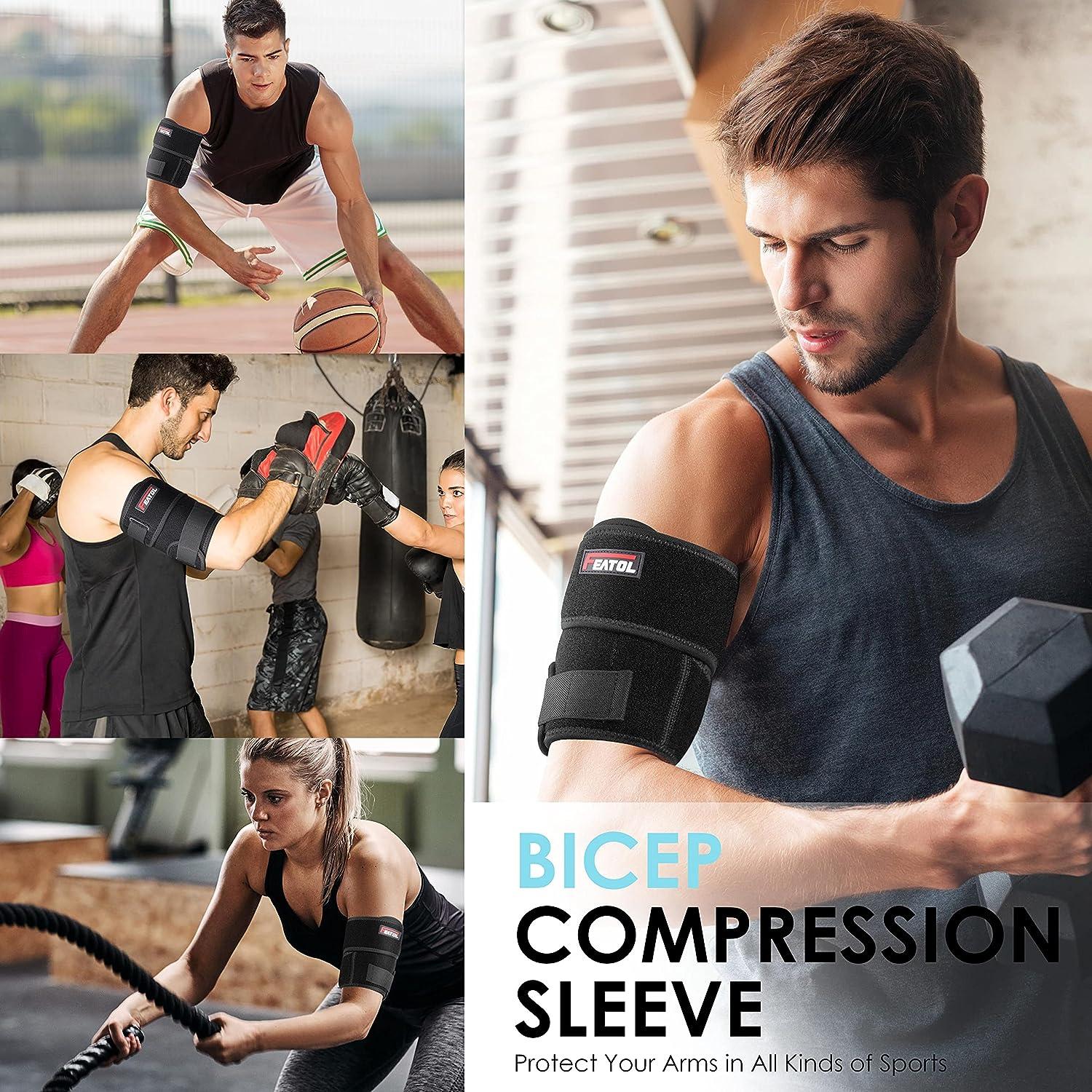 FEATOL Bicep Tendonitis Brace Compression Sleeve Support, Upper Arm Brace  Bicep Support Bands for Pain Relief, Muscle Strains and Inflammation,  Tricep/Bicep Wrap for Men and Women Large
