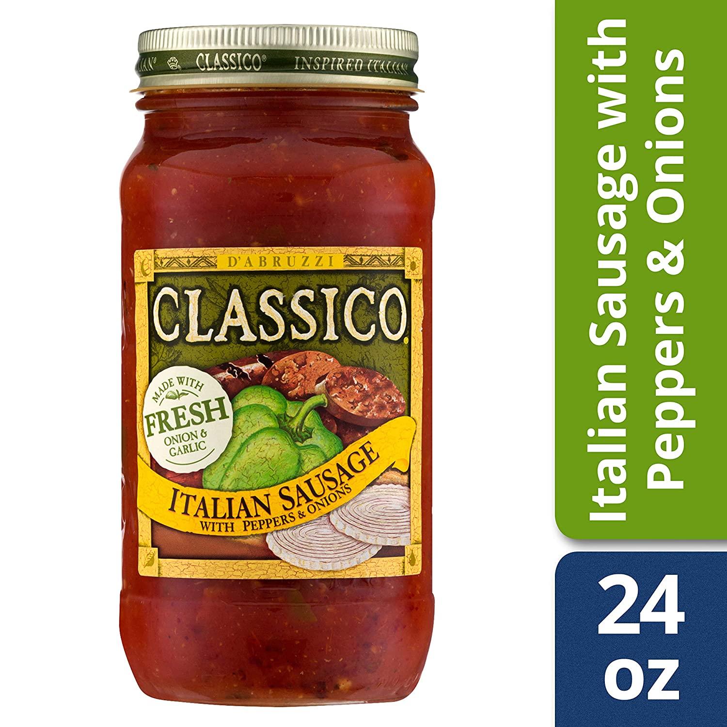 Classico Italian Sausage Spaghetti Pasta Sauce with Tomato, Peppers & Onions (24 oz Jar)