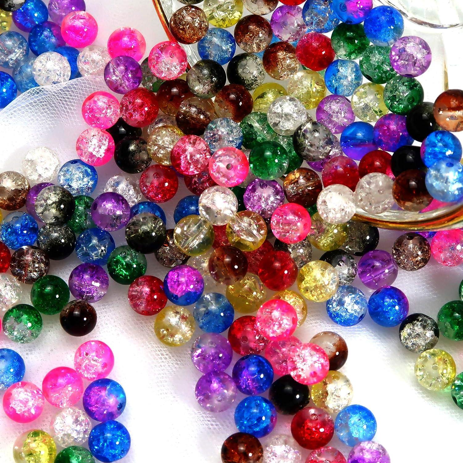New 200pcs Round Cracked Glass Beads 8mm Assorted Crystal Beads