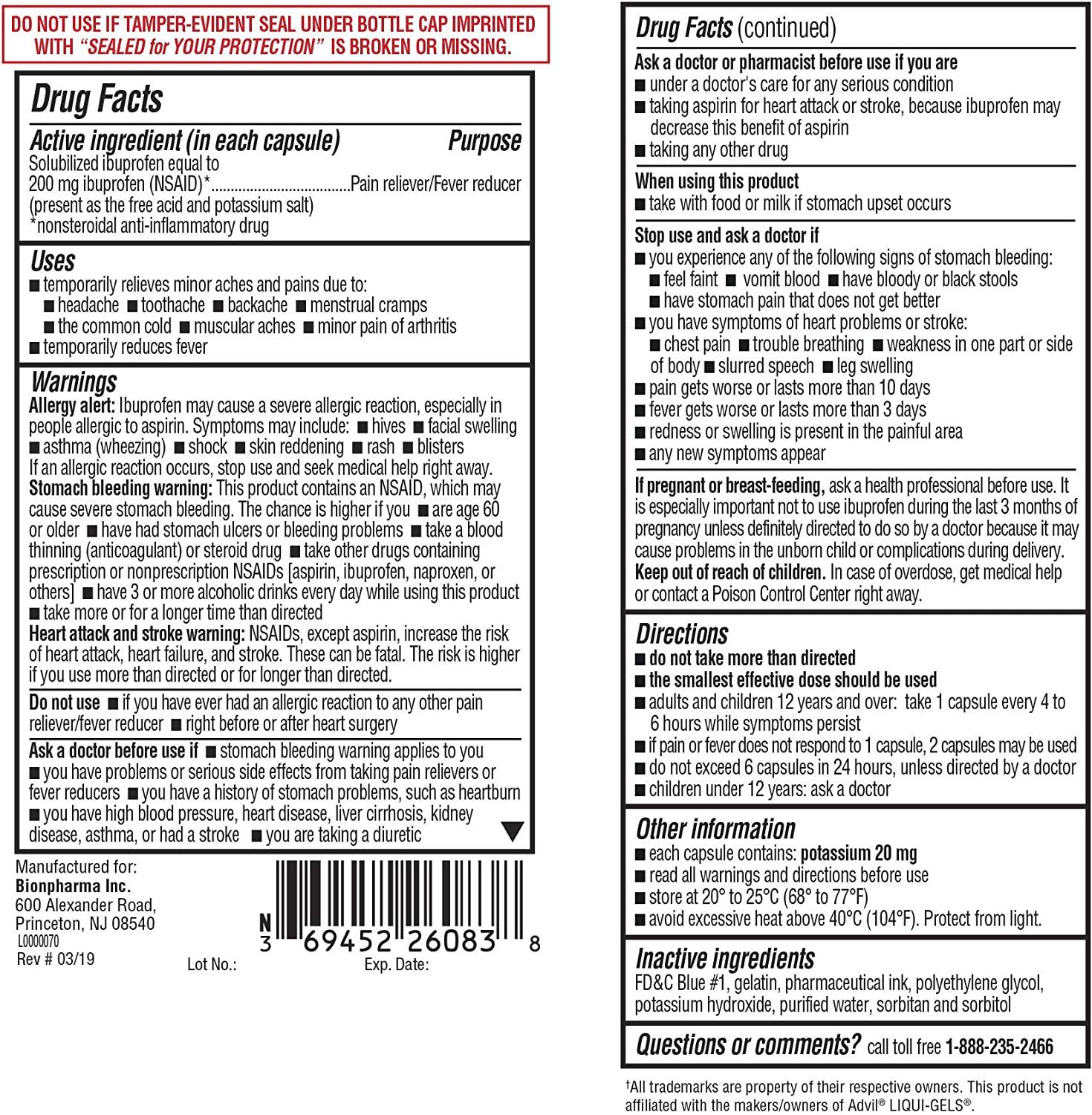 A+ Health Ibuprofen 200mg Softgels (NSAID) 300ct - Made in USA | Buy ...