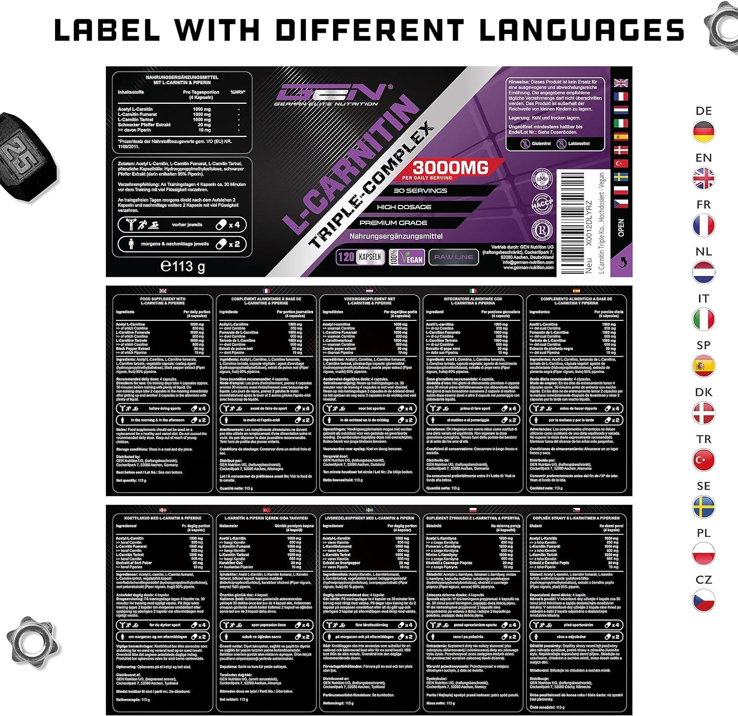 LCarnitine Triple Complex 3000mg Premium Acetyllcarnitine, L