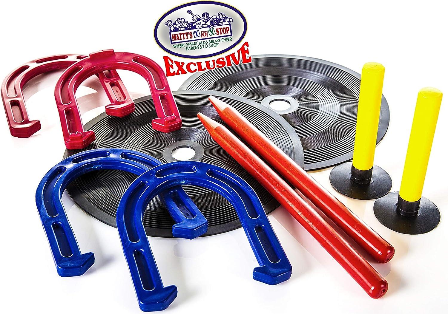Matty's Toy Stop Deluxe Horseshoes Game Set with 4 Horseshoes, 2 Indoor