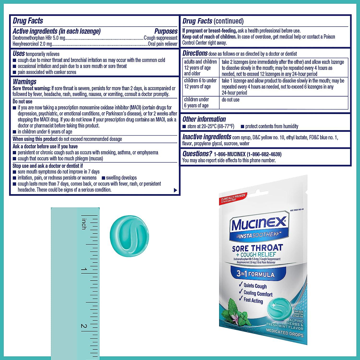 Mucinex InstaSoothe Sore Throat + Cough Relief Alpine Herbs & Mint