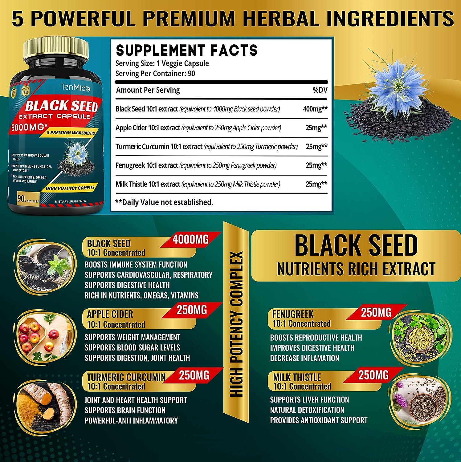 Black Seed Extract Capsules 5000mg with Apple Cider, Turmeric