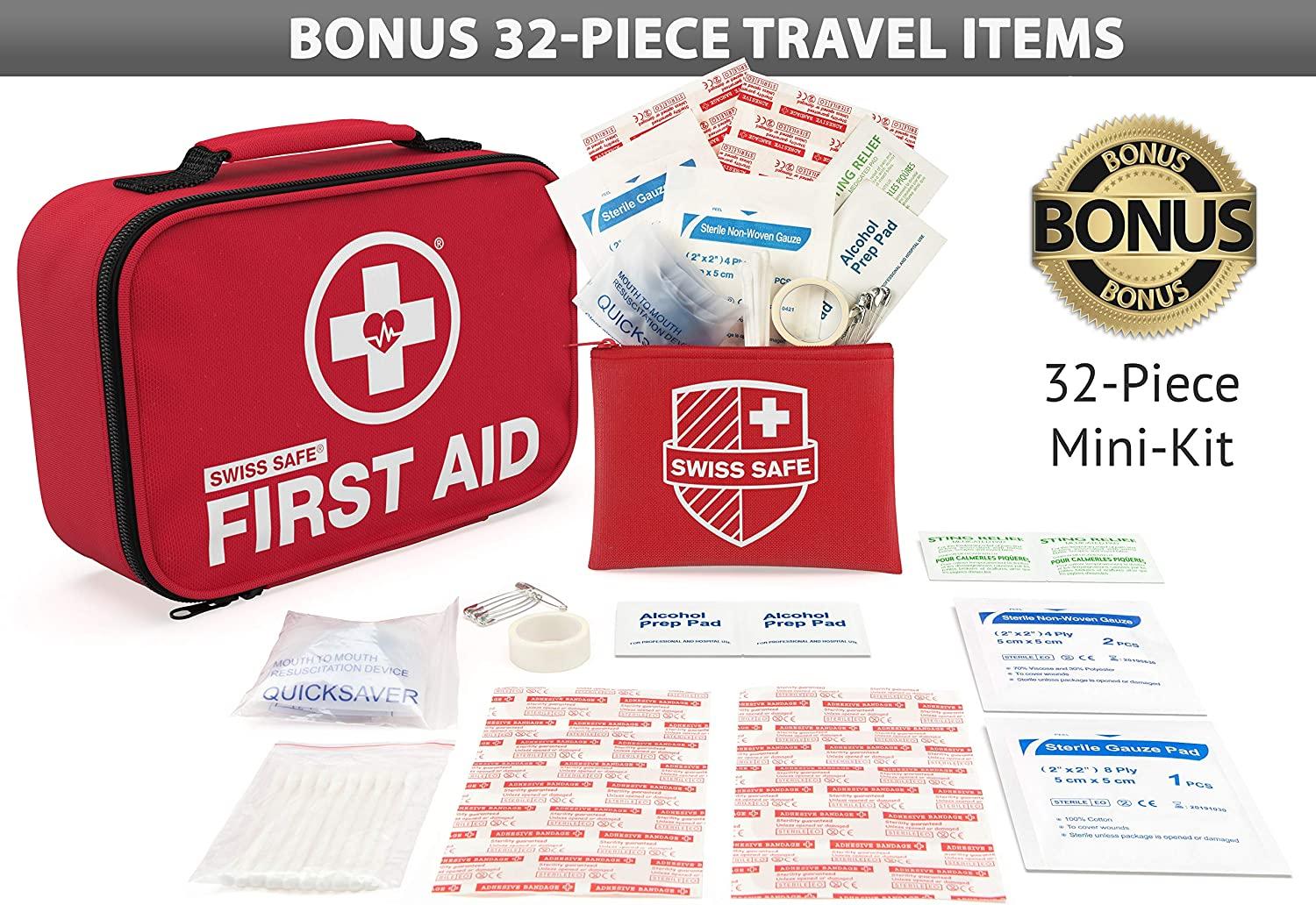 Swiss Safe 2in1 First Aid Kit (120 Piece) + Bonus 32Piece Mini First