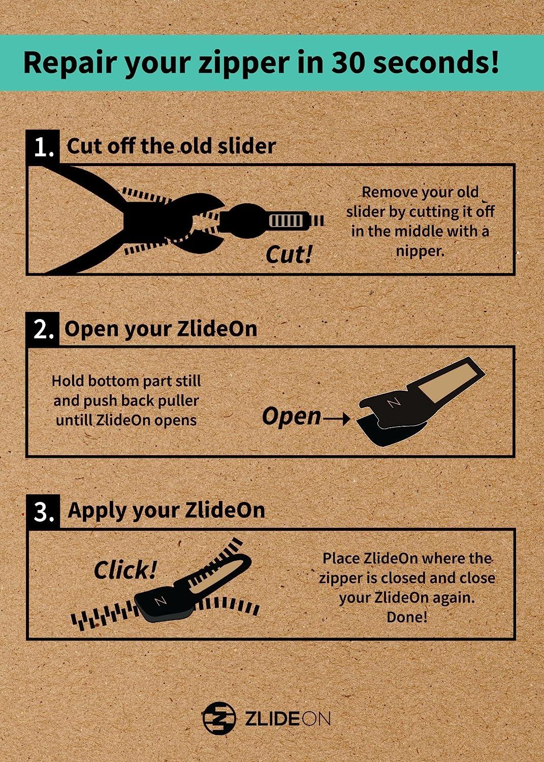 ZlideOn Zipper Pull Replacement - Black Normal (L) - 5B - Instant