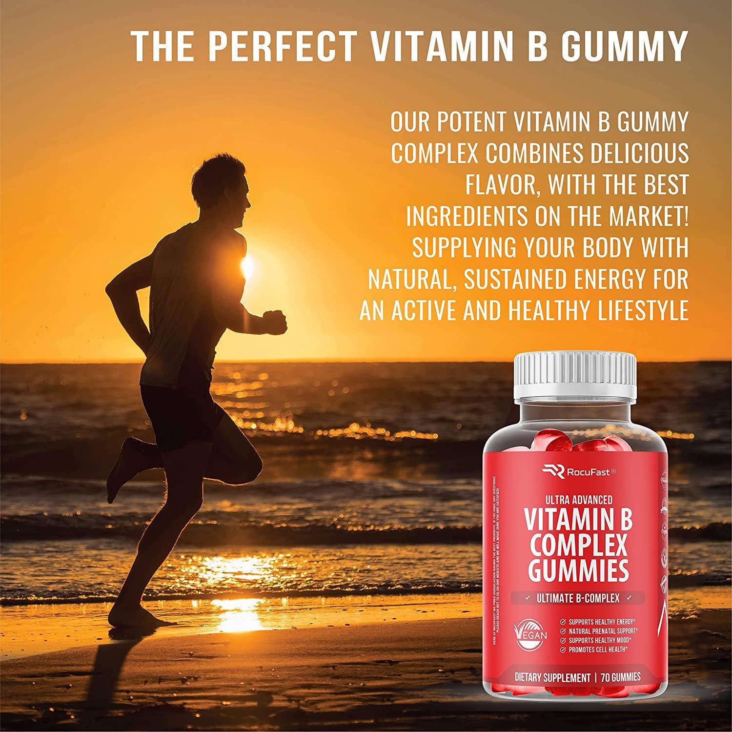 Vitamin B Complex Gummies Supplement Potent Vitamin B12 B3 B5 B6 B7 B8 B9 Folic Acid Vitamin C