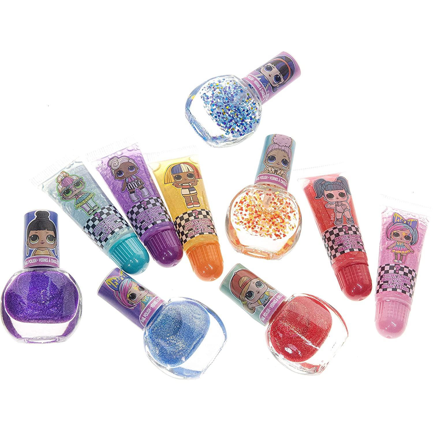 L.O.L. Surprise! Townley Girl 11 Pcs Sparkly Cosmetic Makeup Set for Kids  Includes 5 Lip Gloss, 5 Nail Polish & Nail Stickers for Girls Tweens, Ages  5+ Perfect for Parties, Sleepovers and Makeovers