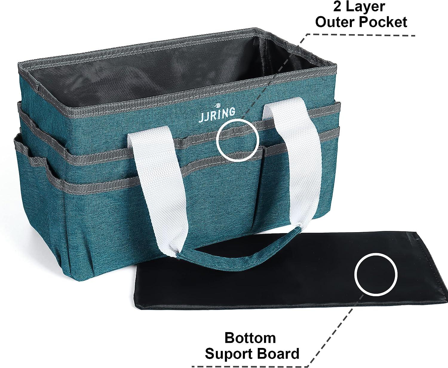 JJRING Craft and Art Organizer Tote Bag - 600D Green Nylon Fabric Art Caddy with Pockets - for Art, Craft, Sewing, Medical, and Office Supplies