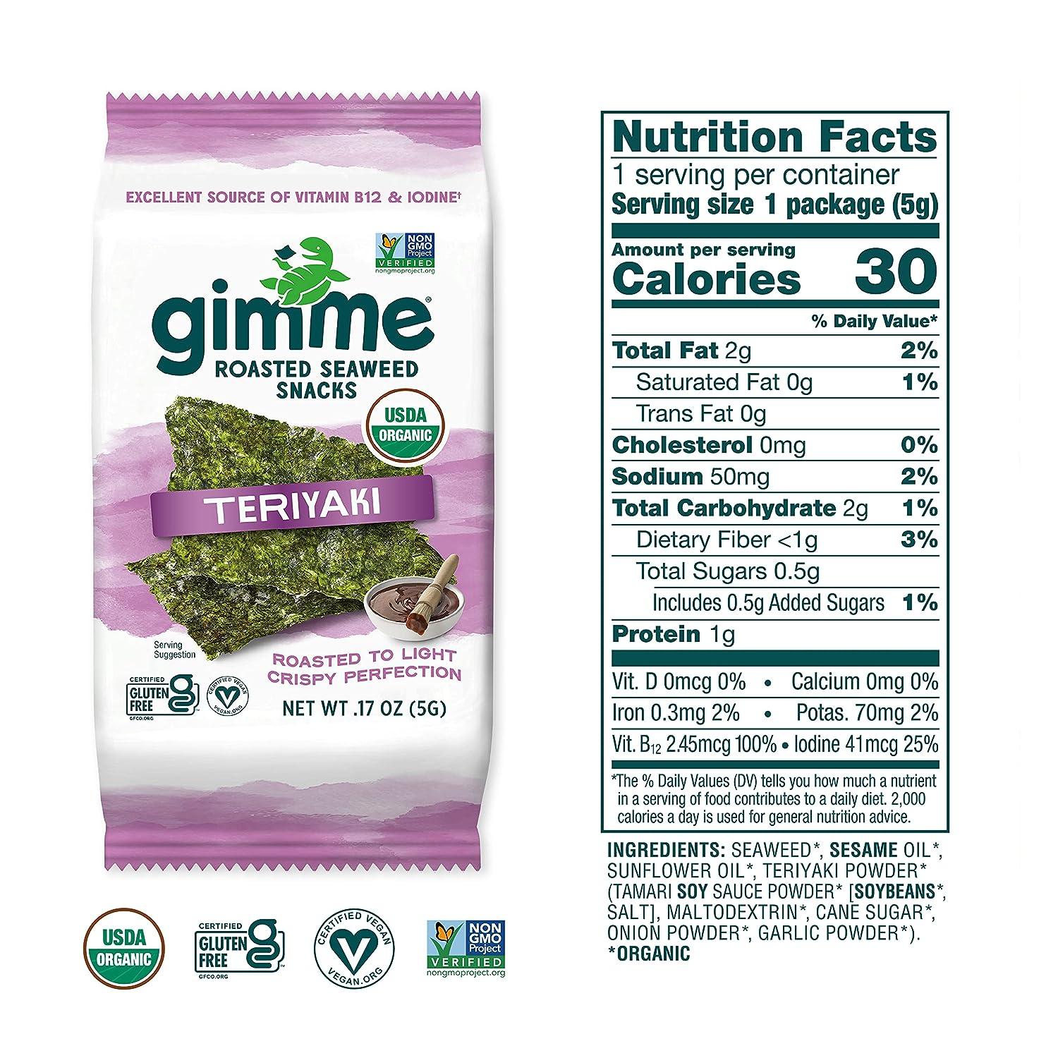 GimMe Teriyaki Organic Roasted Seaweed Sheets - 12 Count (17oz