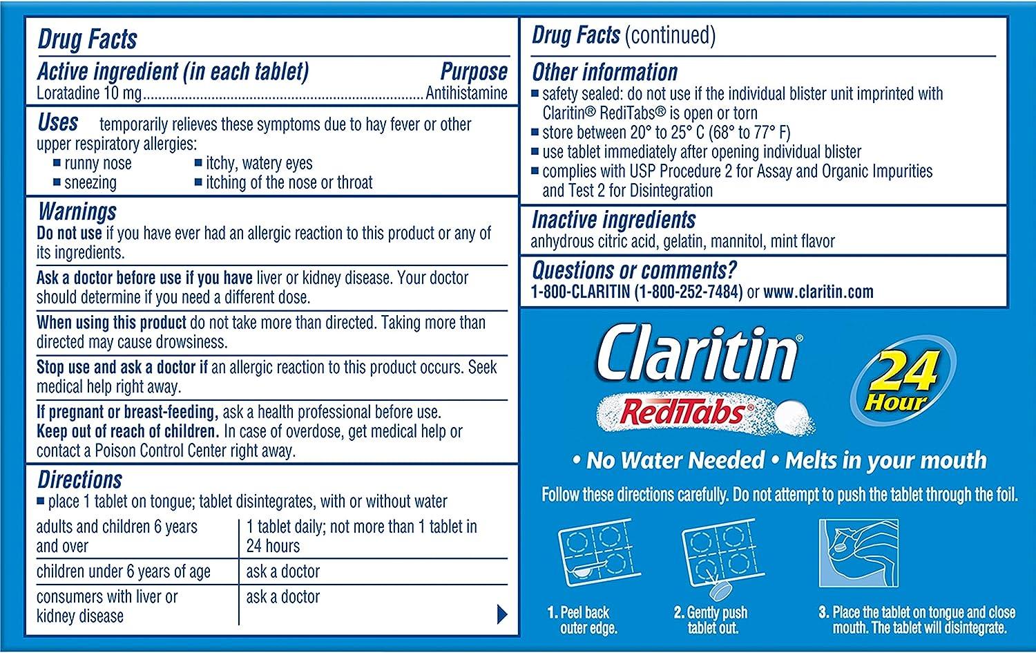 CLARITIN 24 Hour Allergy RediTabs 30 Tablets FastActing Relief for