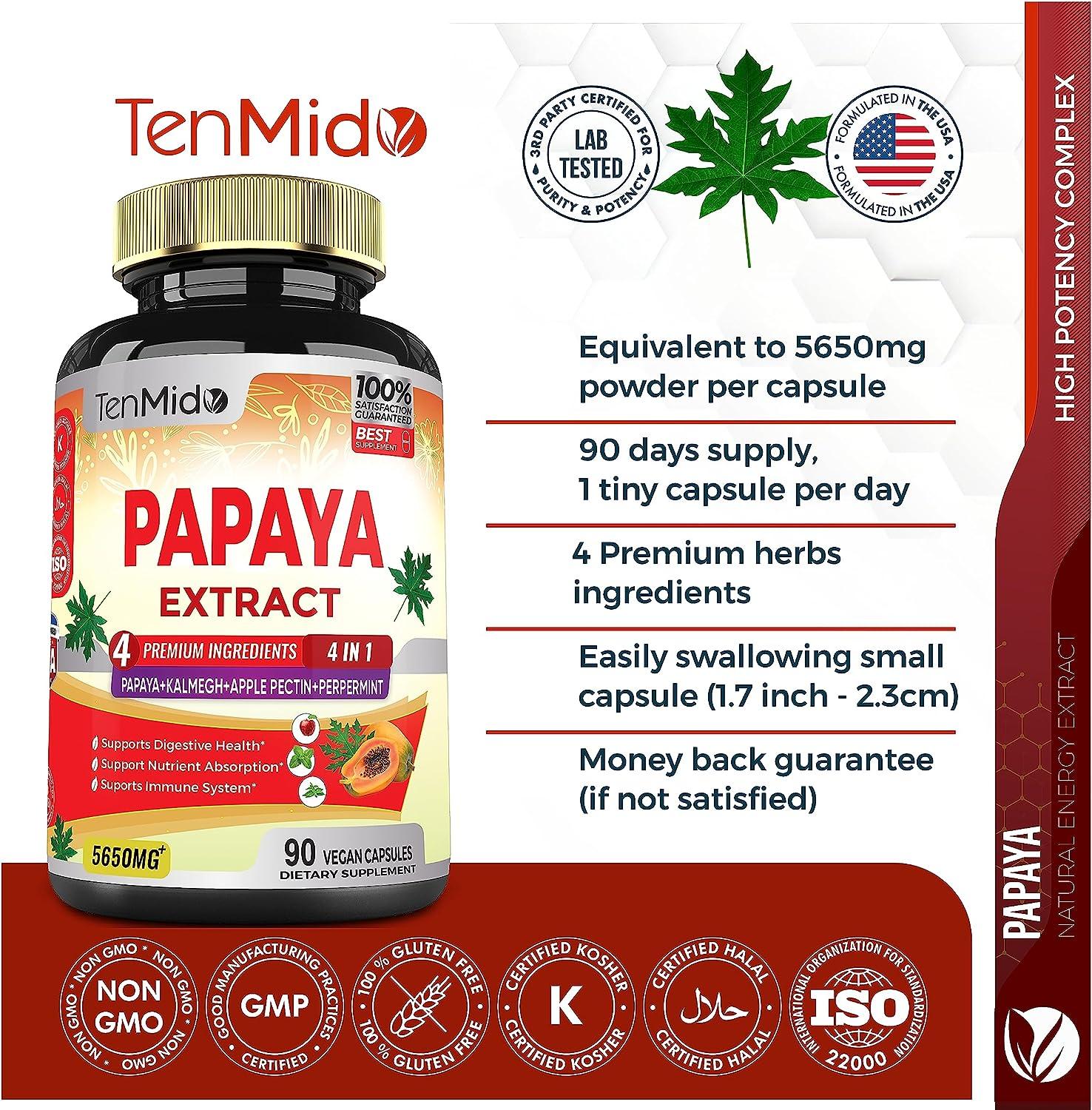 Papaya Extract Capsules 5650mg 90 Vegan Capsules 3 Months Supply