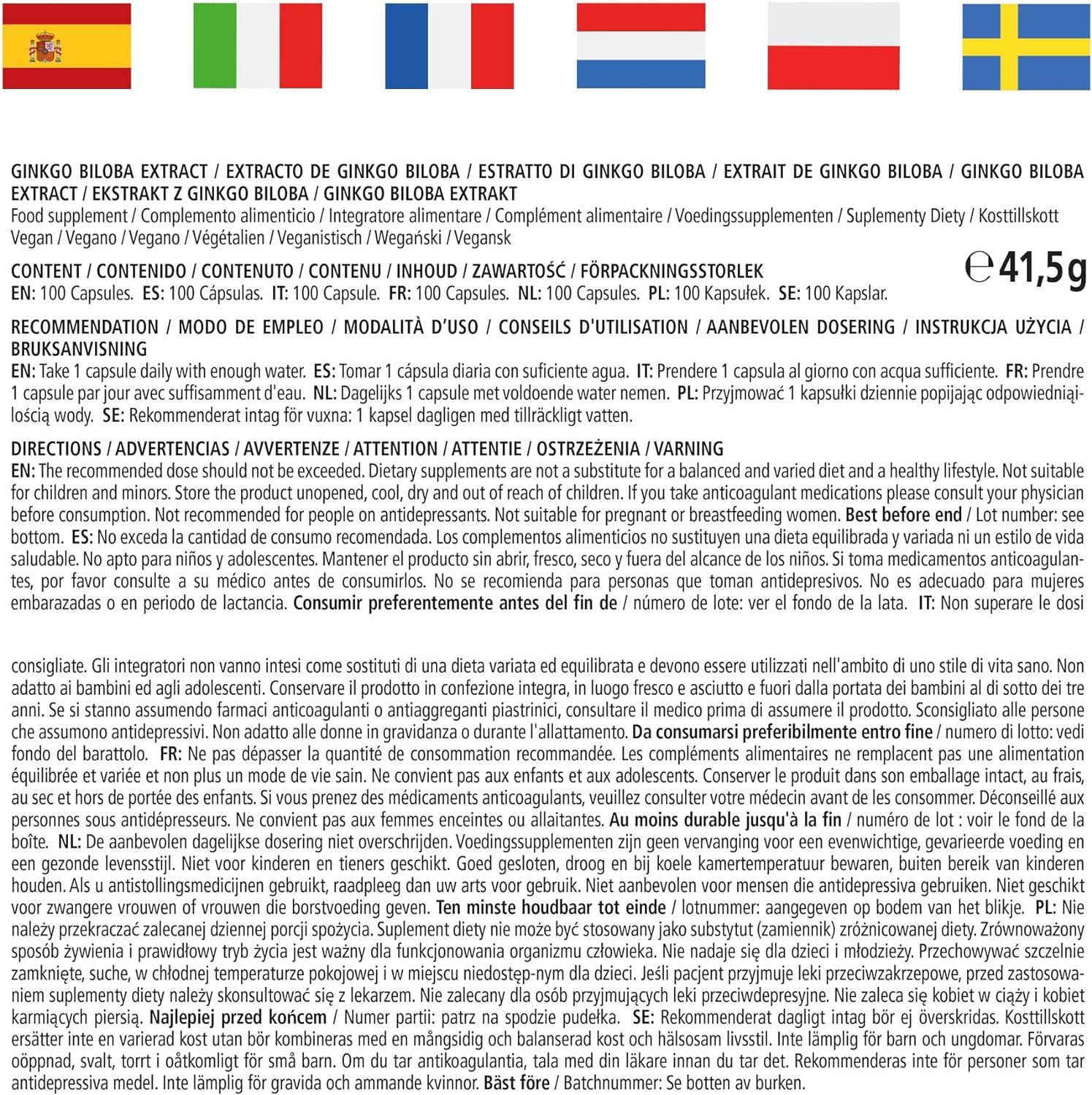 Ginkgo Biloba Capsules 6000mg with Acai LCarnitine and Vitamin E 100 Days Supply Memory and