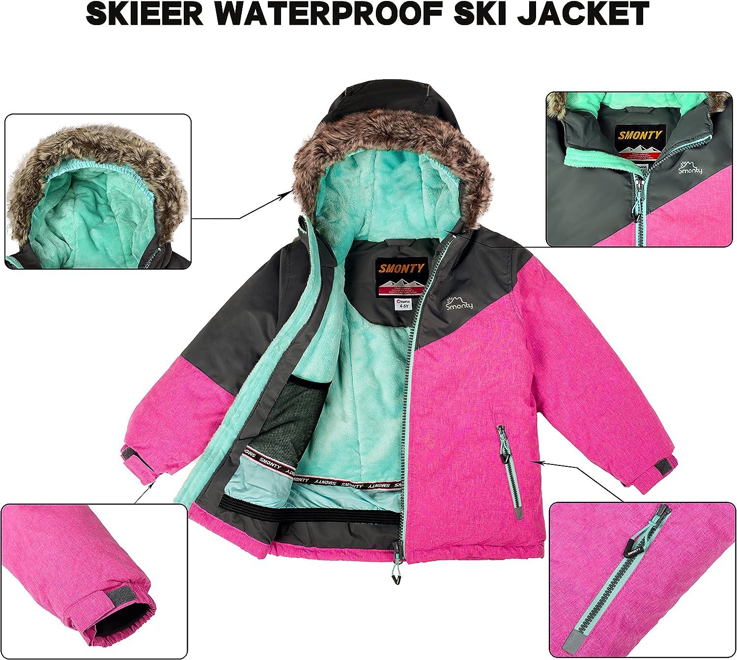 SMONTY Kids Snow Suit for Girls Winter Ski Jacket & Pants Set Hooded Straps  Set Windproof Waterproof Warm (6-7 Years, Colorful Pink) : :  Clothing, Shoes & Accessories