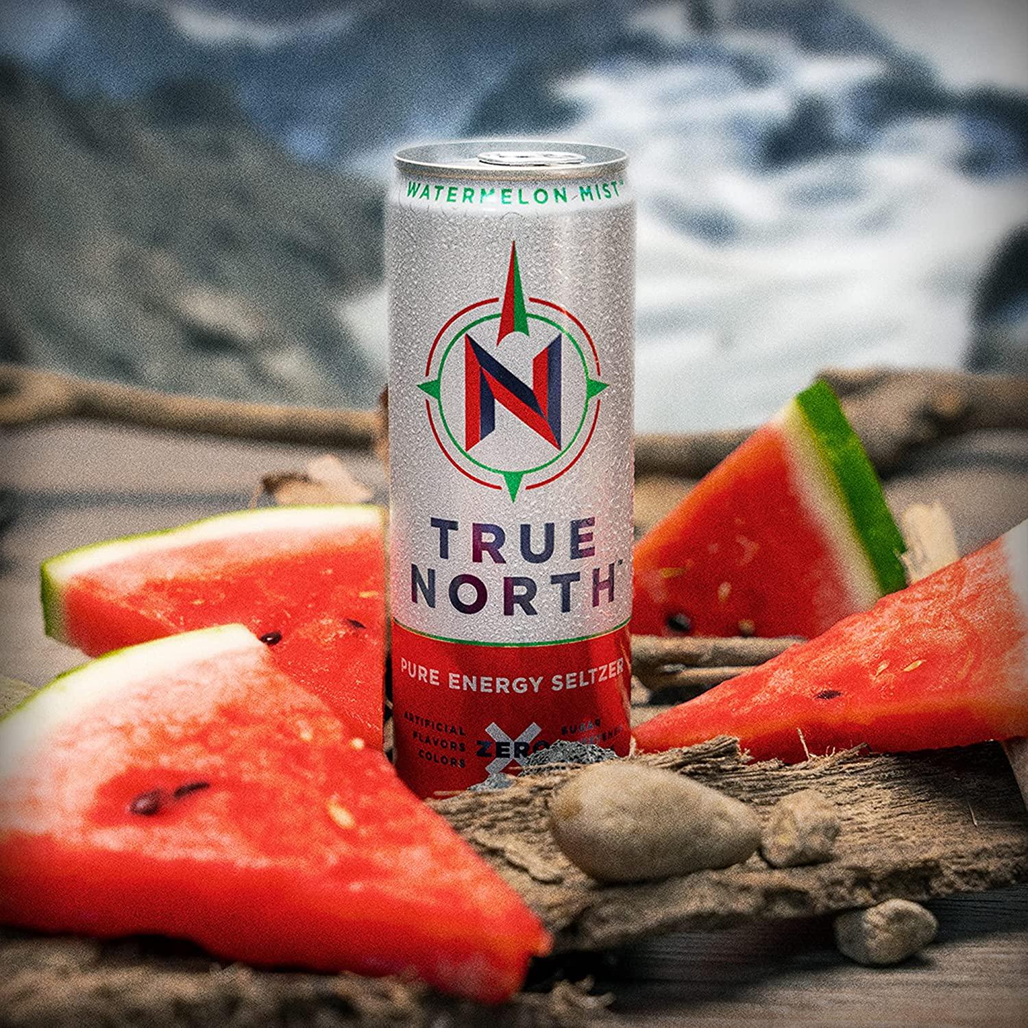 True North Pure Energy Seltzer, Watermelon Mist, 12 Fl Oz, Pack of 12
