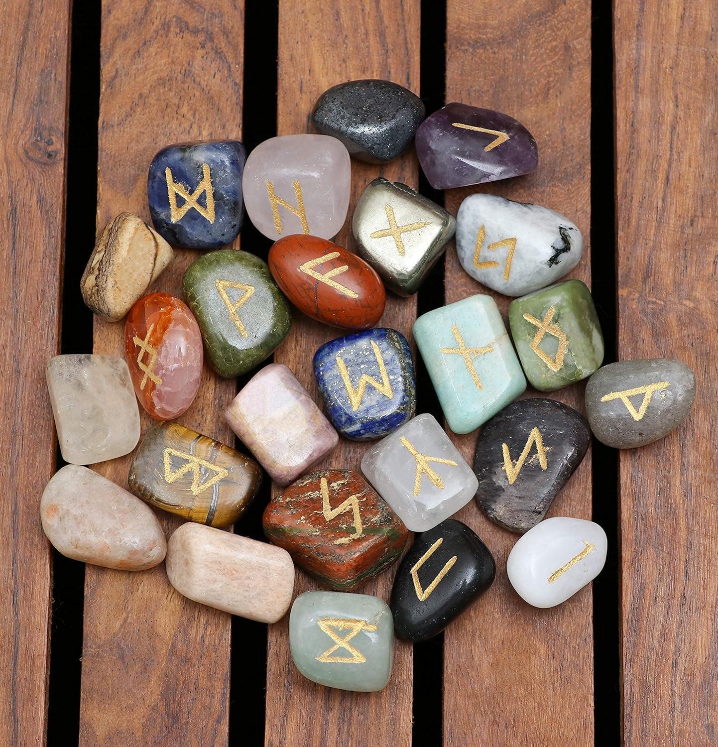 Chakra Elder Futhark Alphabet Engraved Rune Stones Set - 25 pcs ...