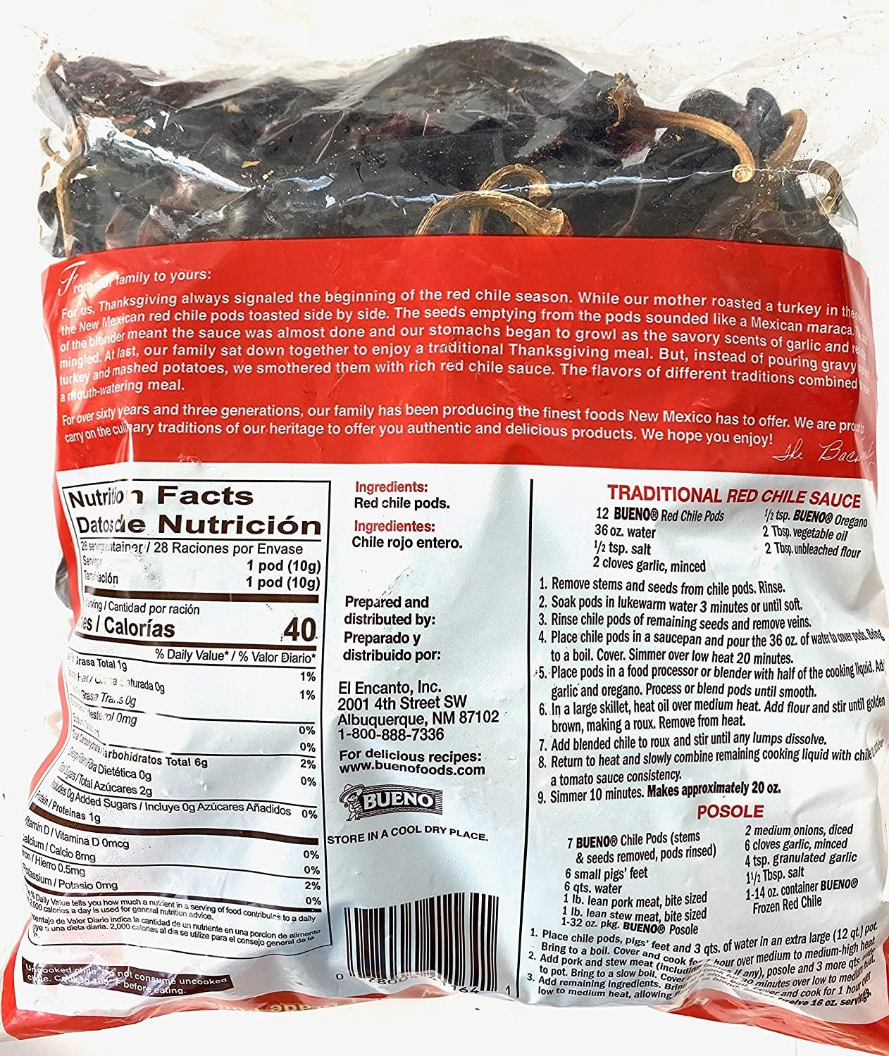 BUENO Hot Red Chile Pods Hatch, New Mexico Dried Red Chile Peppers