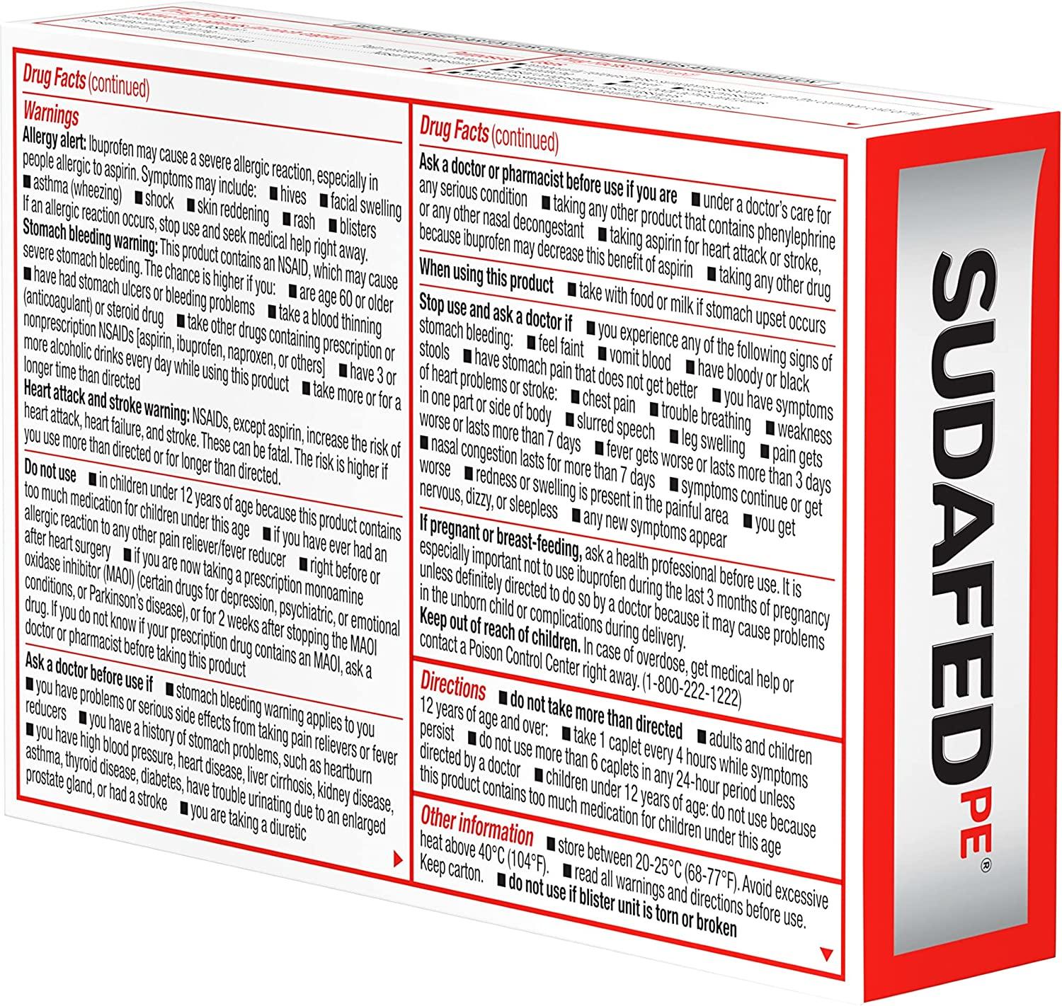 Sudafed PE NonDrowsy Head Congestion + Pain Relief Caplets with
