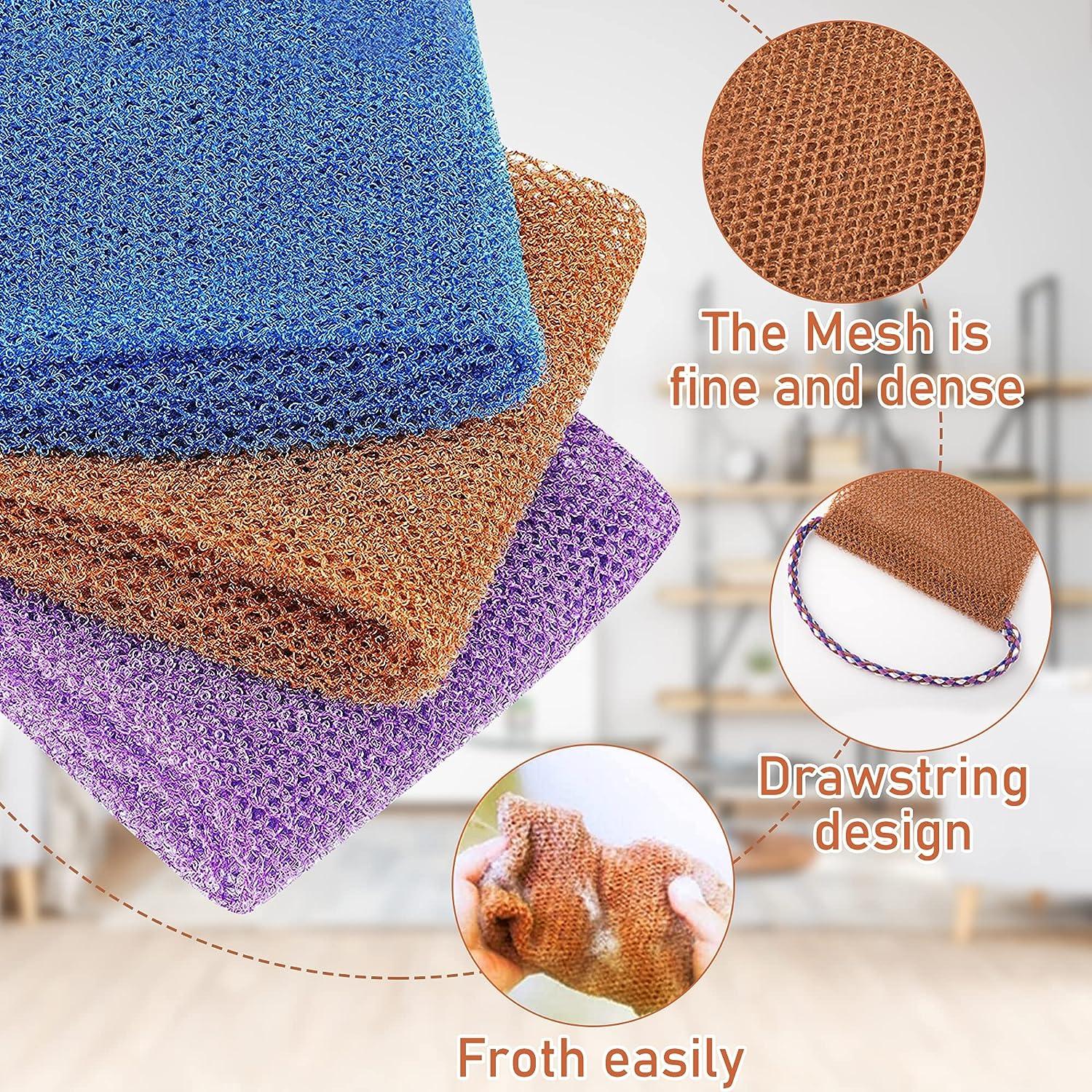 3 Pcs African Bathing Sponges with Ropes African Back Scrubbers African