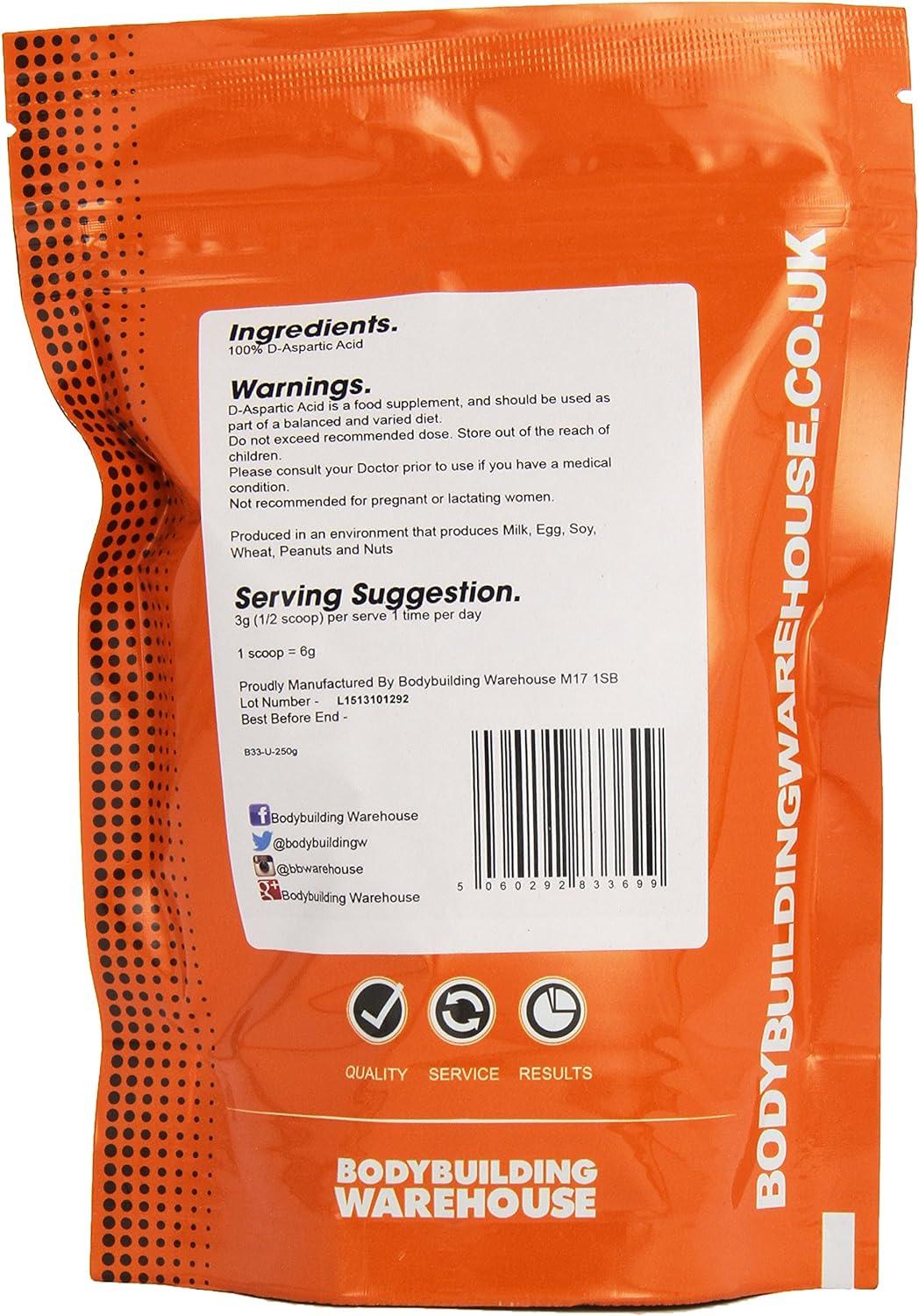 Bodybuilding Warehouse Pure D-Aspartic Acid (DAA) Powder 250g ...