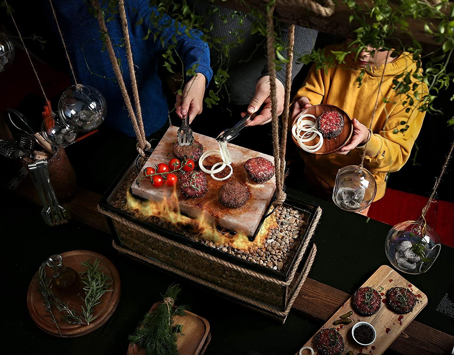 UMAID Himalayan Salt Block Cooking Plate 12x8x1.5 Food Grade Salt with Stainless Steel Tray