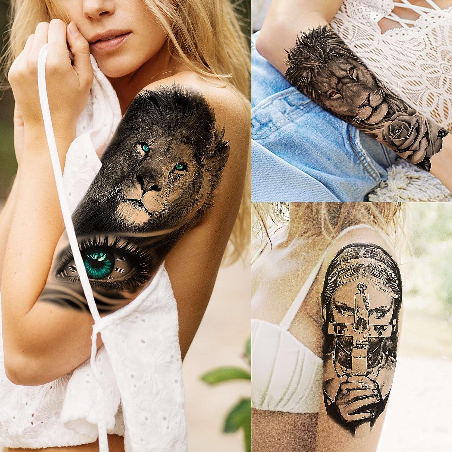 Full Arm Temporary Tattoo Lion King Wolf Skull Rose Body Art Waterproof  Sticker | eBay