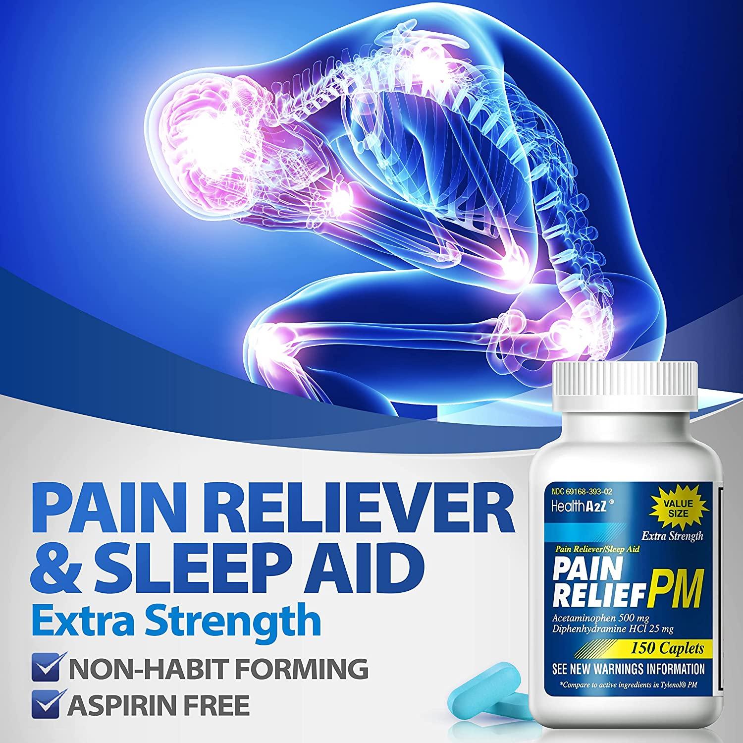 HealthA2Z Extra Strength Pain Relief PM, 150 Caplets, Acetaminophen