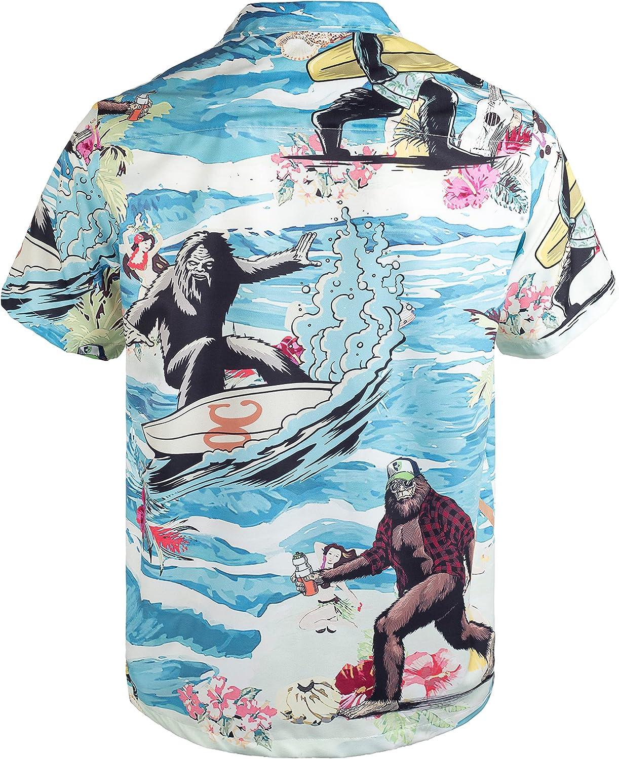 Mikenko Funny Hawaiian Shirt for Men Beer Bigfoot Print, 3XL-4XL