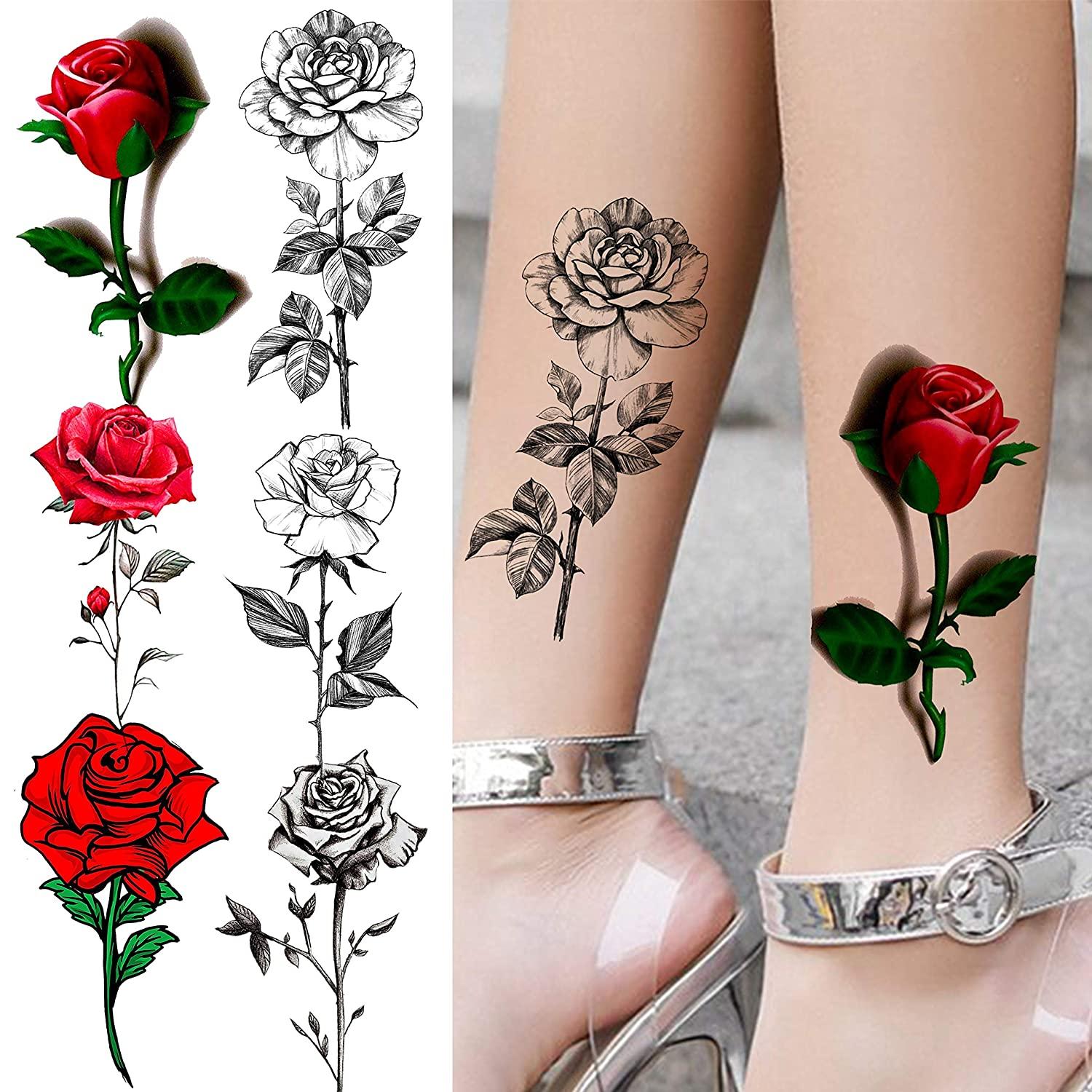 Red Vintage Rose | Realistic Temporary Tattoo – TattooIcon