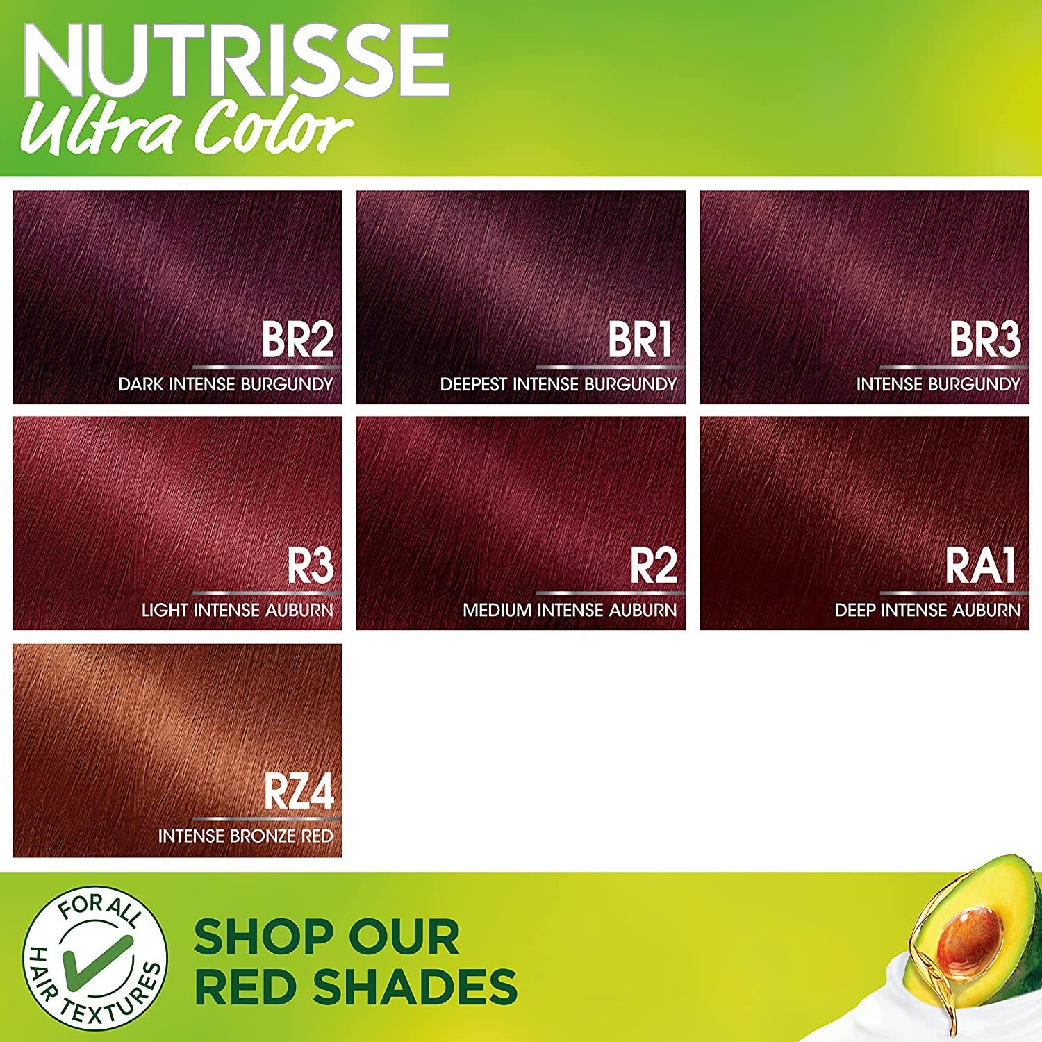 Garnier Hair Color Nutrisse Ultra Color Nourishing Creme, R3 Light Intense  Auburn (Red Hibiscus) Permanent Hair Dye, 2 Count (Packaging May Vary)