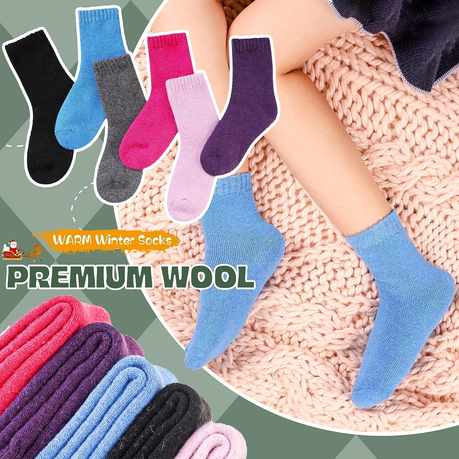 Children's Winter Warm Wool Solid Color Socks Kids Boy Girls Hiking Thermal  Boot Crew Socks 6 Pairs Solid Color 4-7 Years