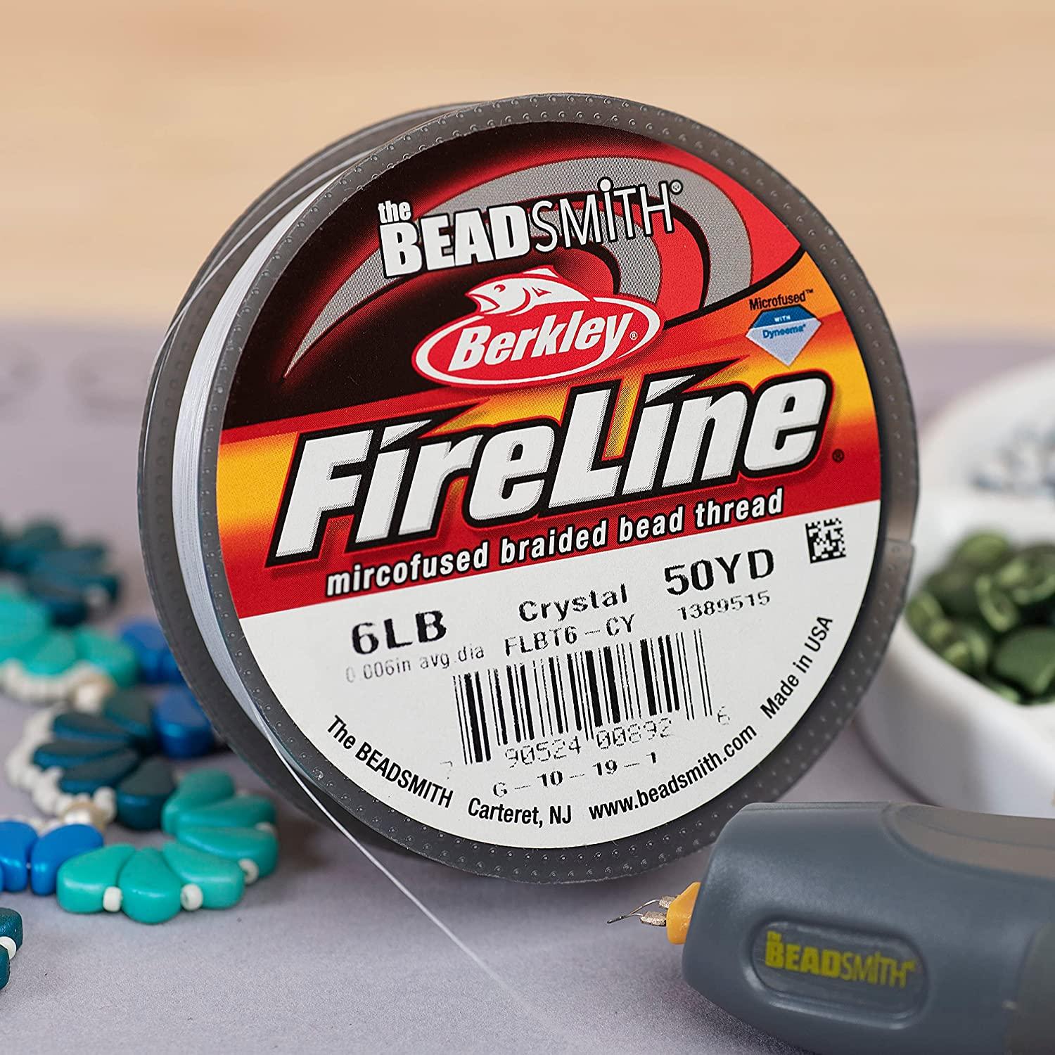 The Beadsmith Fireline by Berkley – Micro-Fused Braided Thread – 6lb. Test,  006”/.15mm Diameter, 50 Yard Spool, Crystal Color – Super Strong Stringing