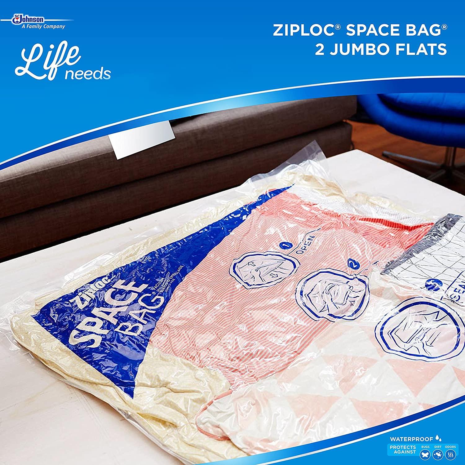 Ziploc Space Bag Clothes Vacuum Sealer Storage Bags for Home and Closet  Organization Jumbo 2 Bags Total