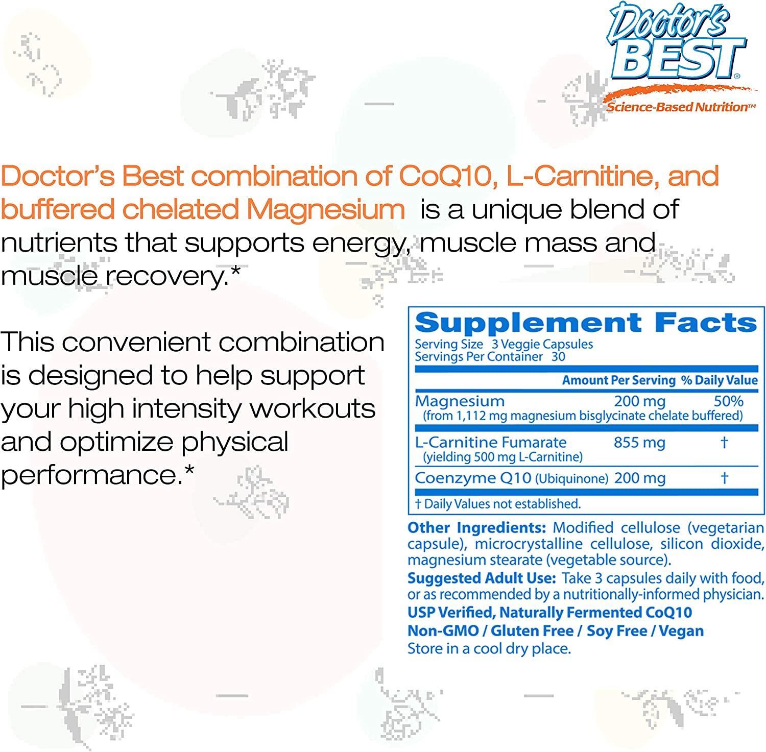 Doctor's Best CoQ10 L-Carnitine Magnesium - 90 Veggie Caps for Heart Health  & Energy Support | Buy Now with Express International Delivery | GoSupps.com