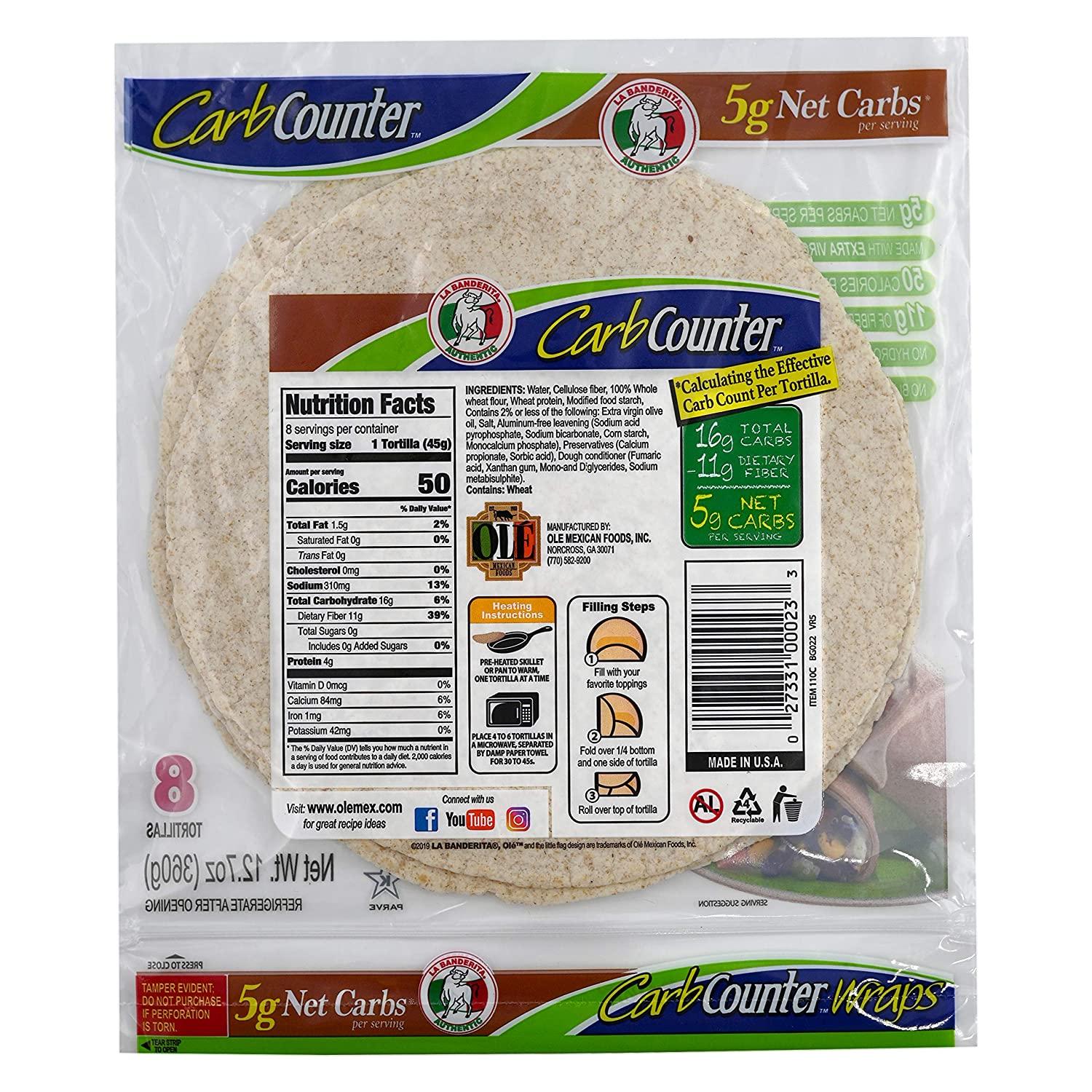 La Banderita Carb Counter Whole Wheat 8" Flour Tortillas Keto