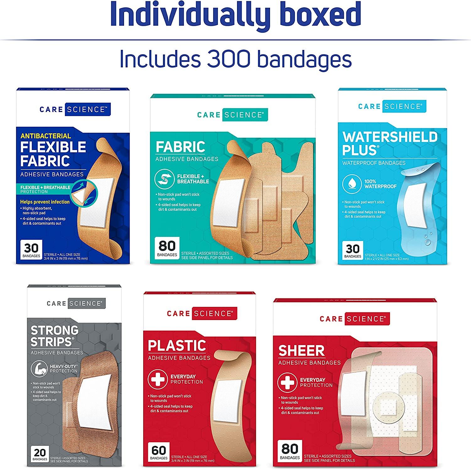 Care Science Variety Bandages Pack 300 ct Assorted Sizes Active