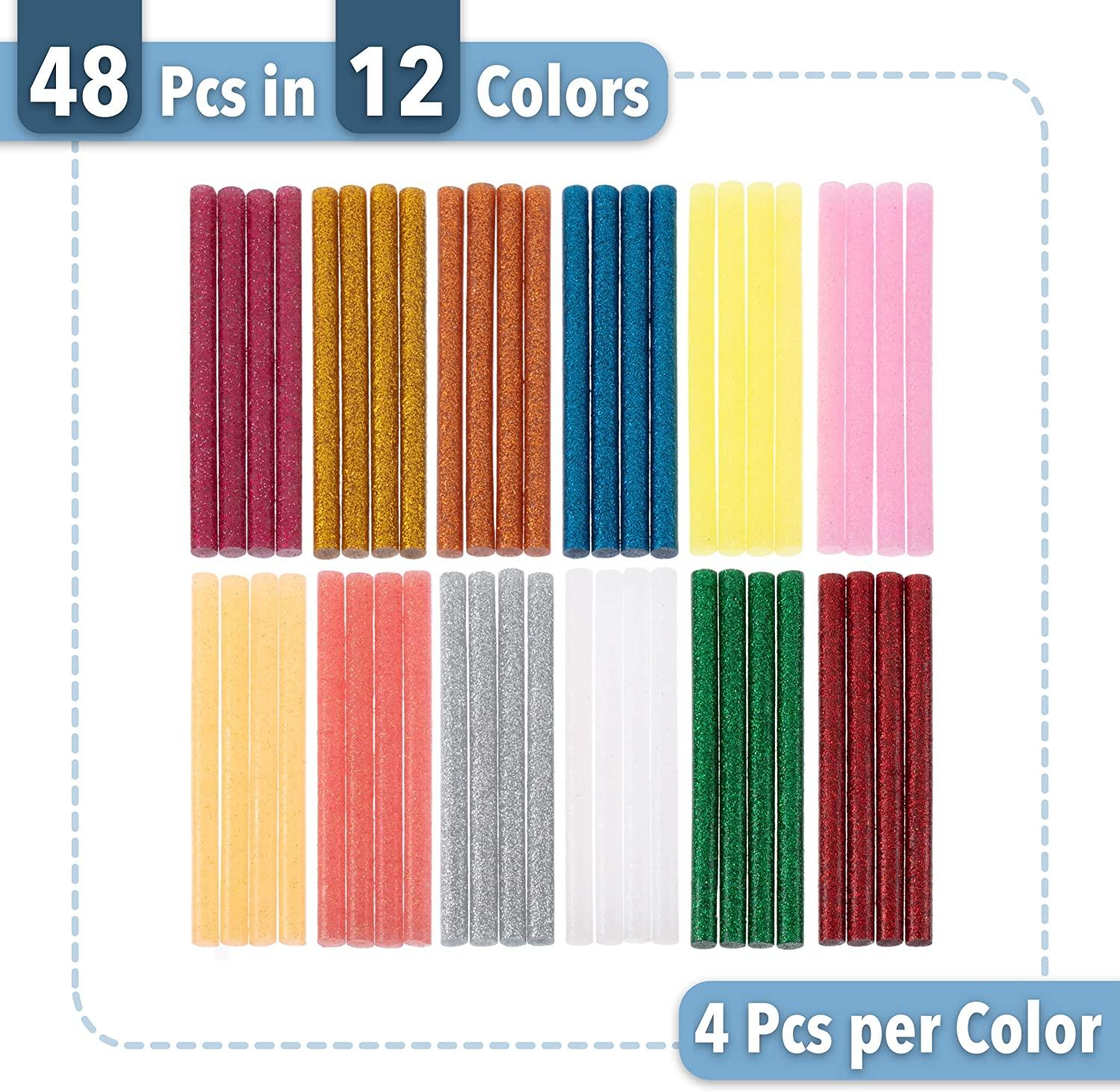 Mr. Pen Glitter Hot Glue Sticks, 4"x0.27", 48 pcs, Colored Hot Glue