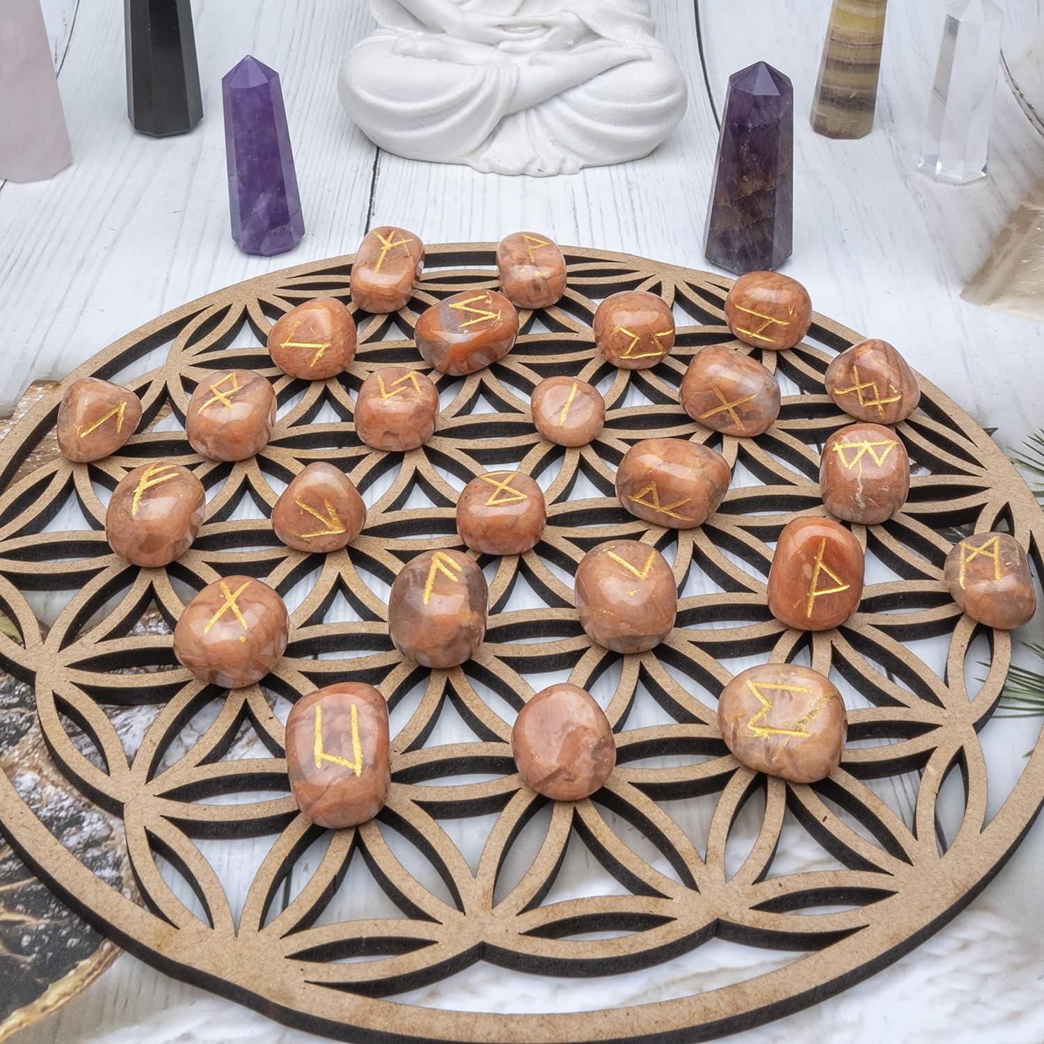 Crocon Peach moonstone Rune Tumble Shape Gemstone Rune with Elder ...