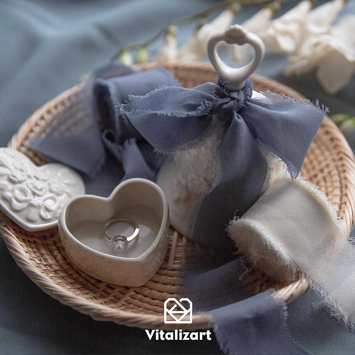 Vitalizart 3 Rolls Handmade Fringe Chiffon Silk Ribbon Gauze 1.5 x 7Yd  Cream & Green Ribbons Set for Wedding Invitations Bridal Bouquets Gifts  Wrapping DIY Crafts