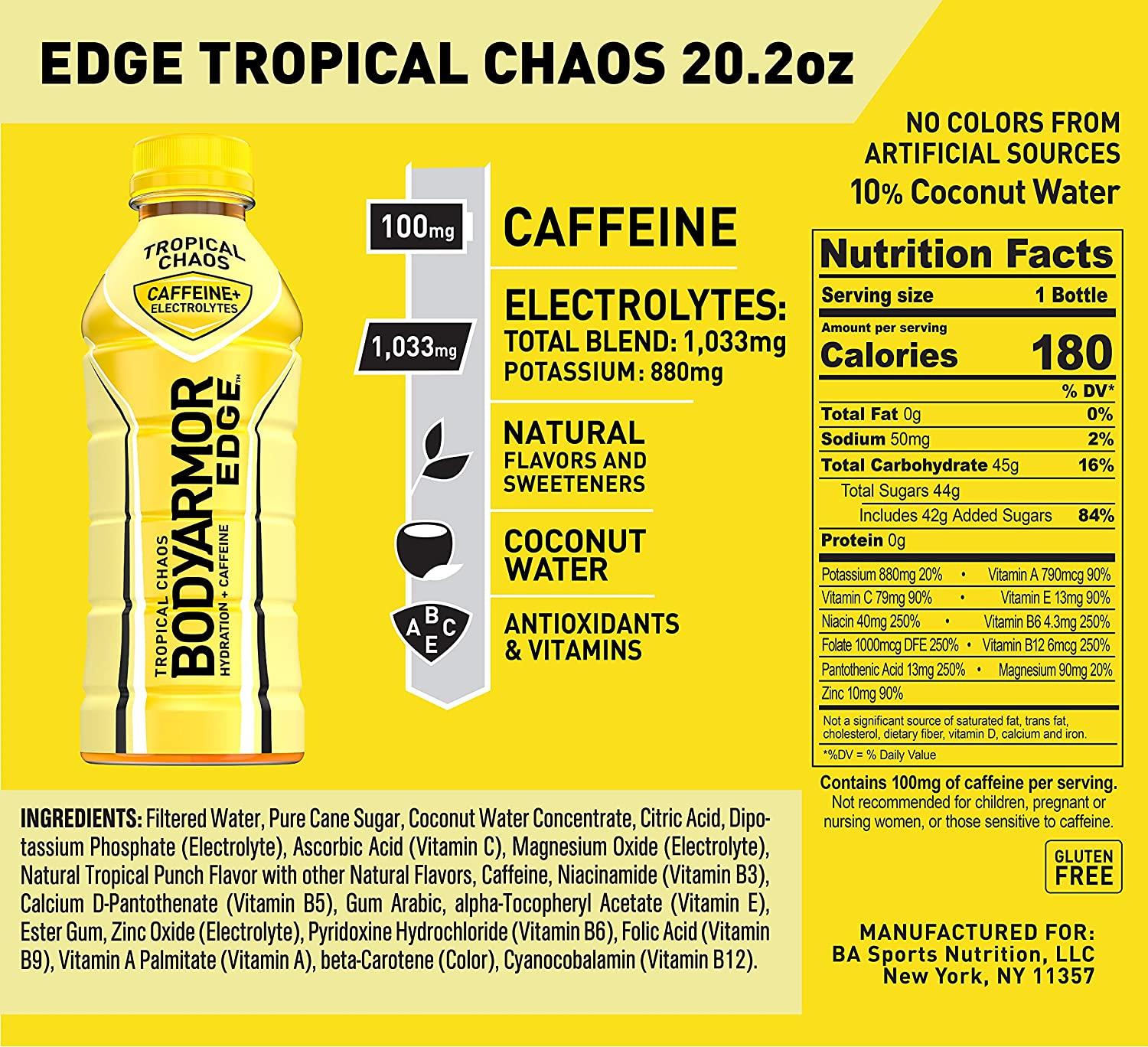 BODYARMOR EDGE Sports Drink with Caffeine, Tropical Chaos, Potassium