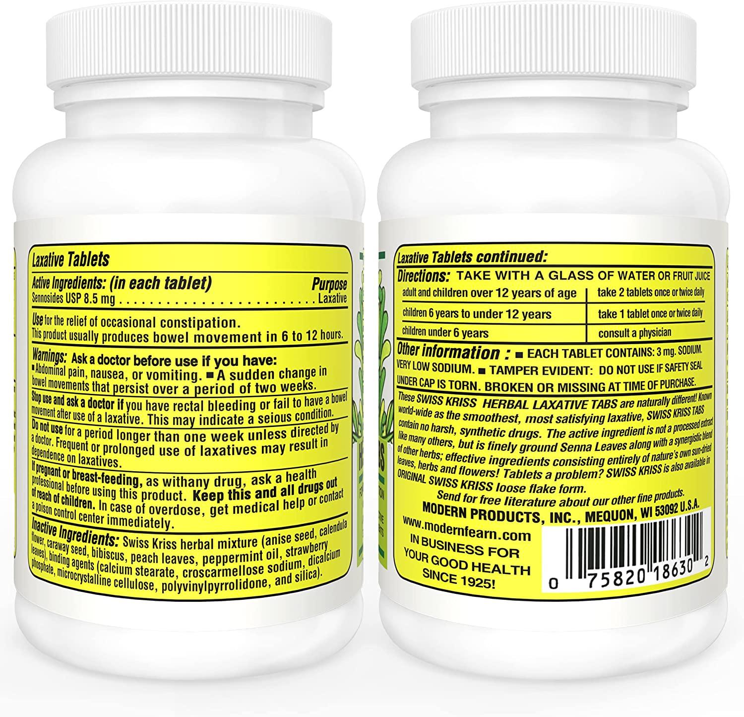 Modern Natural Products Swiss Kriss Herbal Laxative 250 Tablets 2 Pack